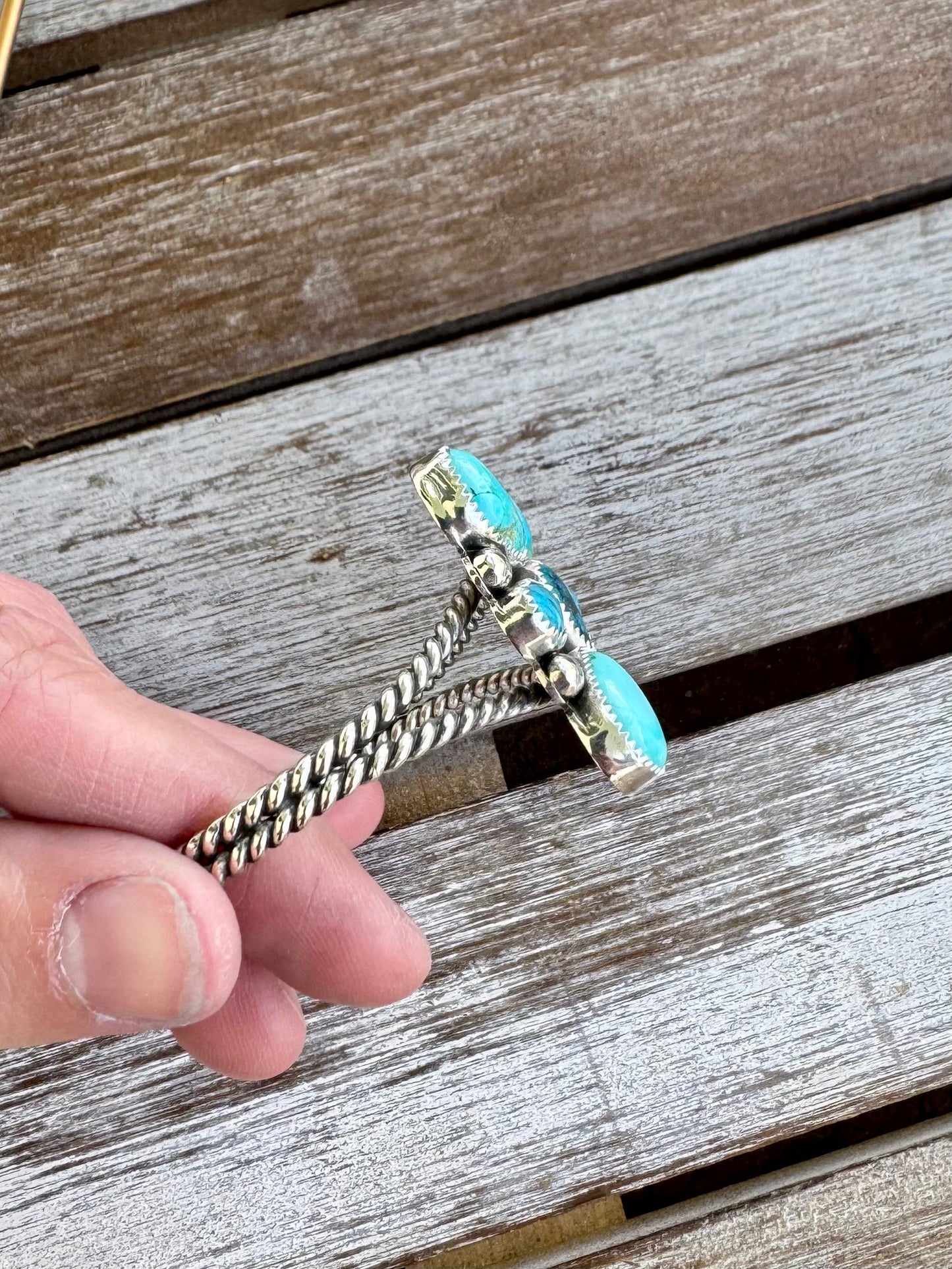 Custom Blue Mohave & Morenci Turquoise Cuff Bracelet