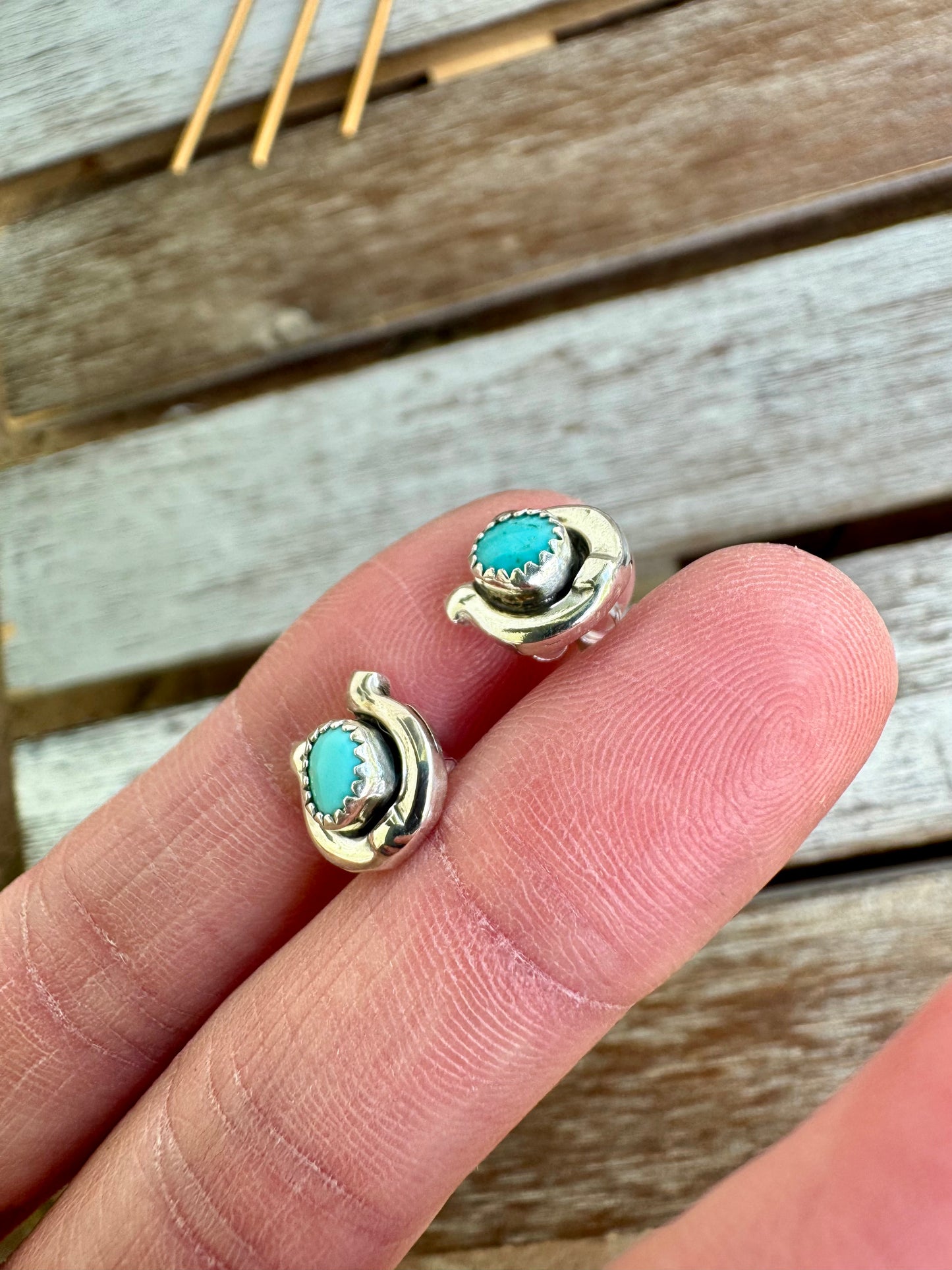 Blue Mohave Turquoise Horseshoe Stud Earrings