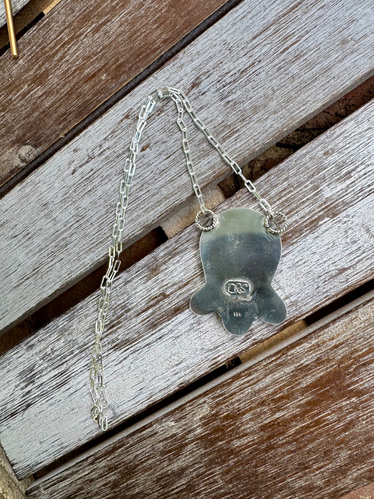 Cow Skull Coin Pilot Mountain Turquoise Necklace 16"