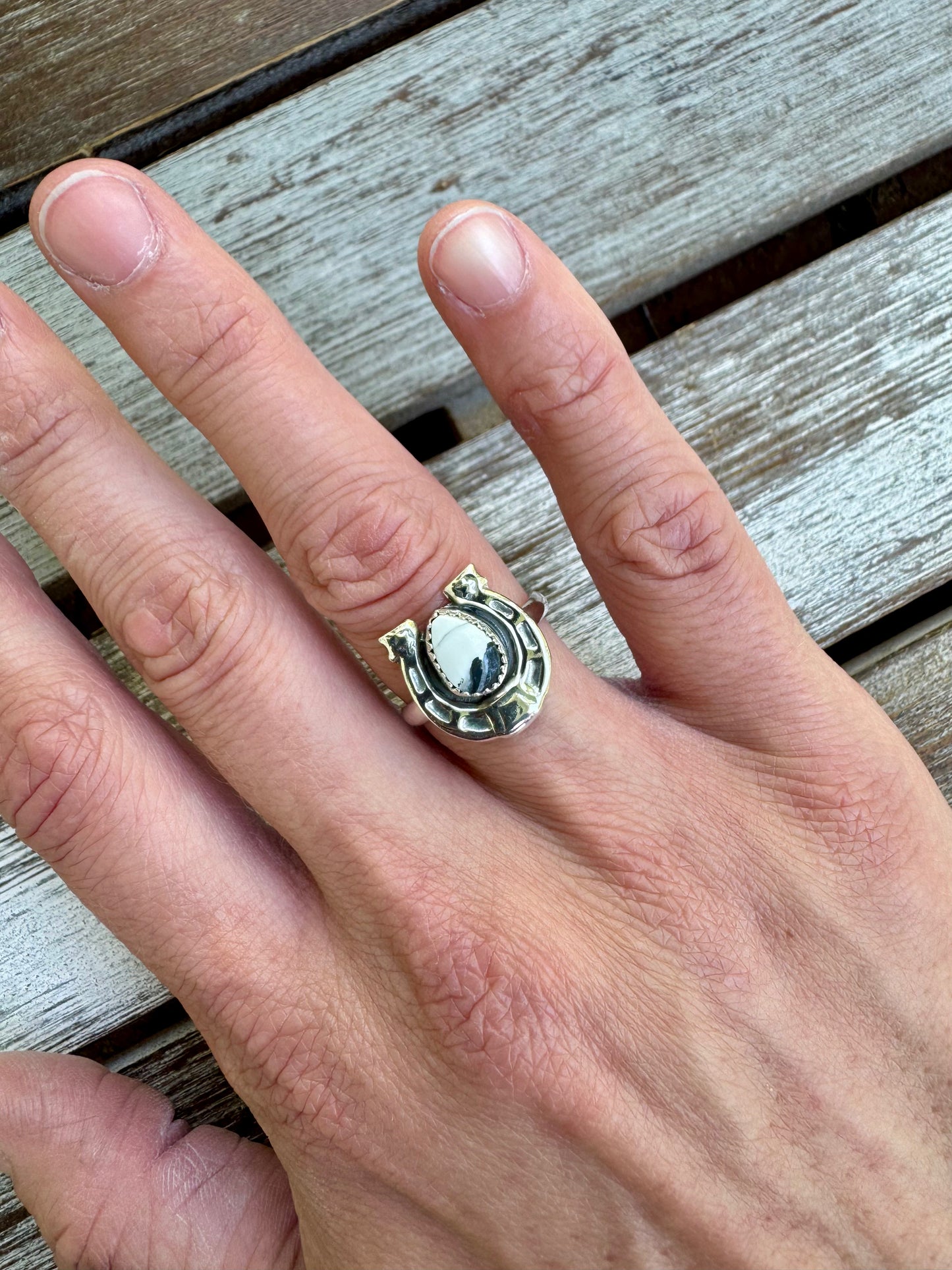 White Buffalo Horseshoe Ring Size 6.5