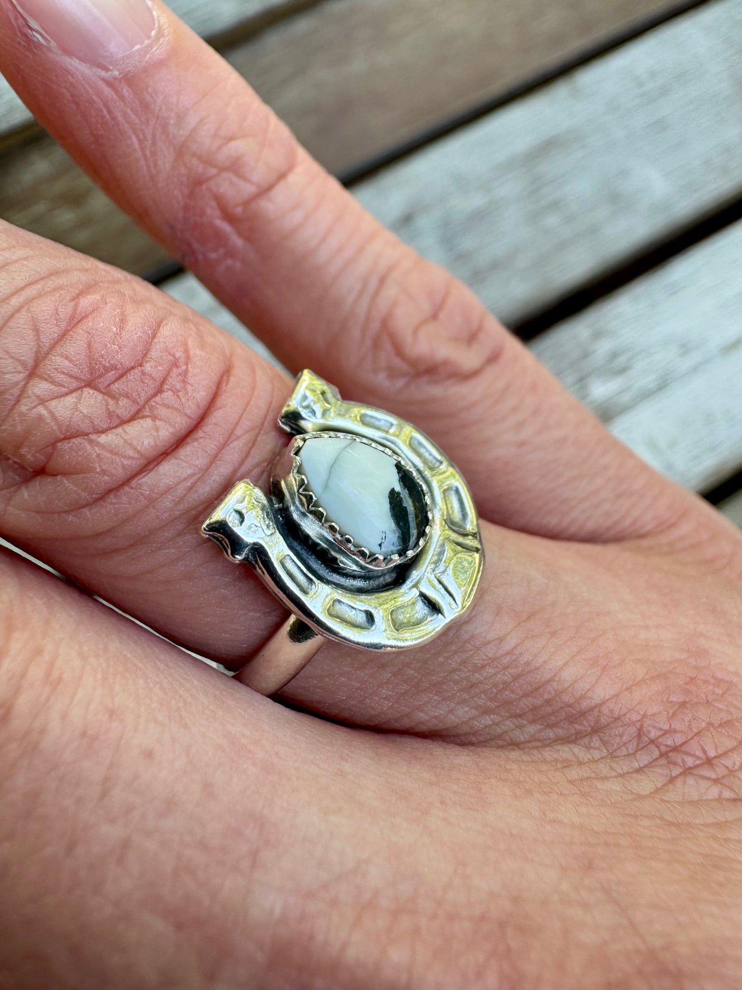 White Buffalo Horseshoe Ring Size 6.5