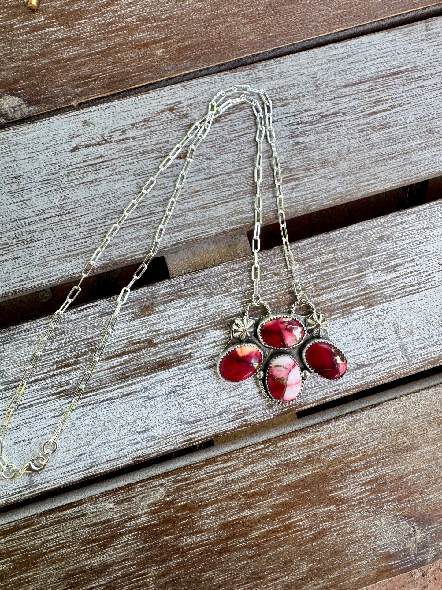 Red Rose Dahlia Statement Necklace 16"