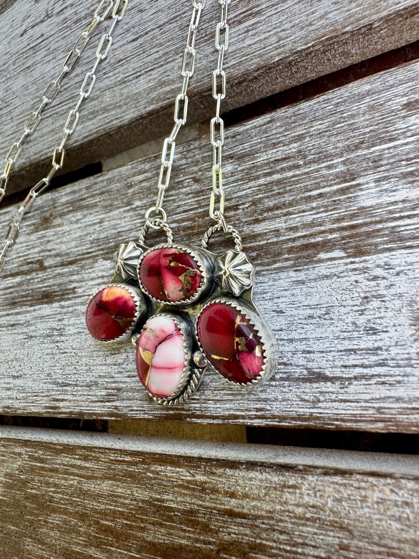 Red Rose Dahlia Statement Necklace 16"