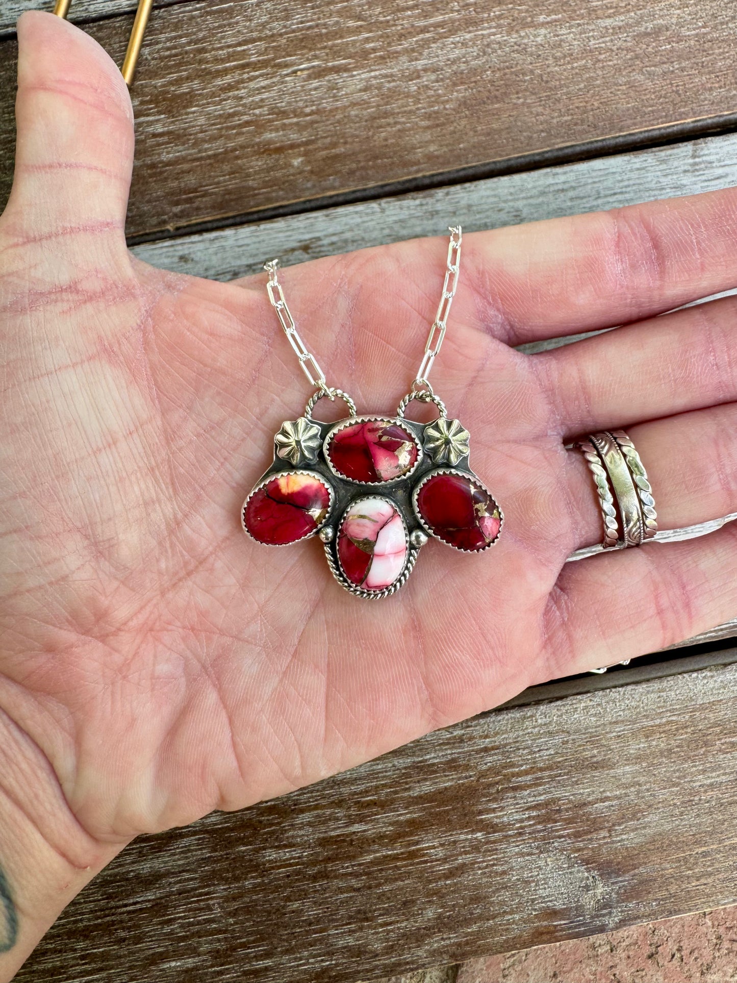Red Rose Dahlia Statement Necklace 16"