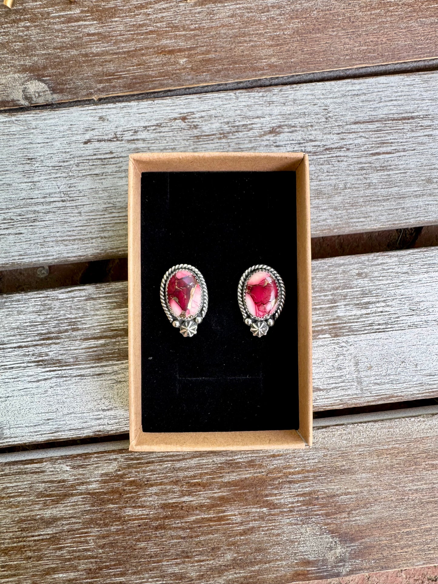 Red Rose Dahlia Stud Earrings