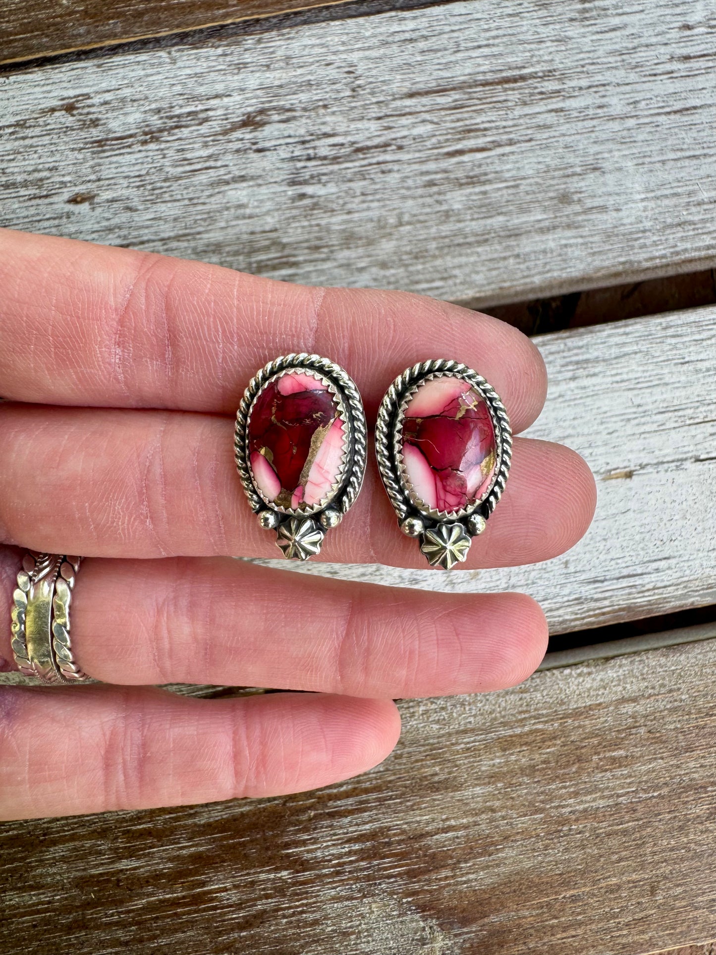 Red Rose Dahlia Stud Earrings