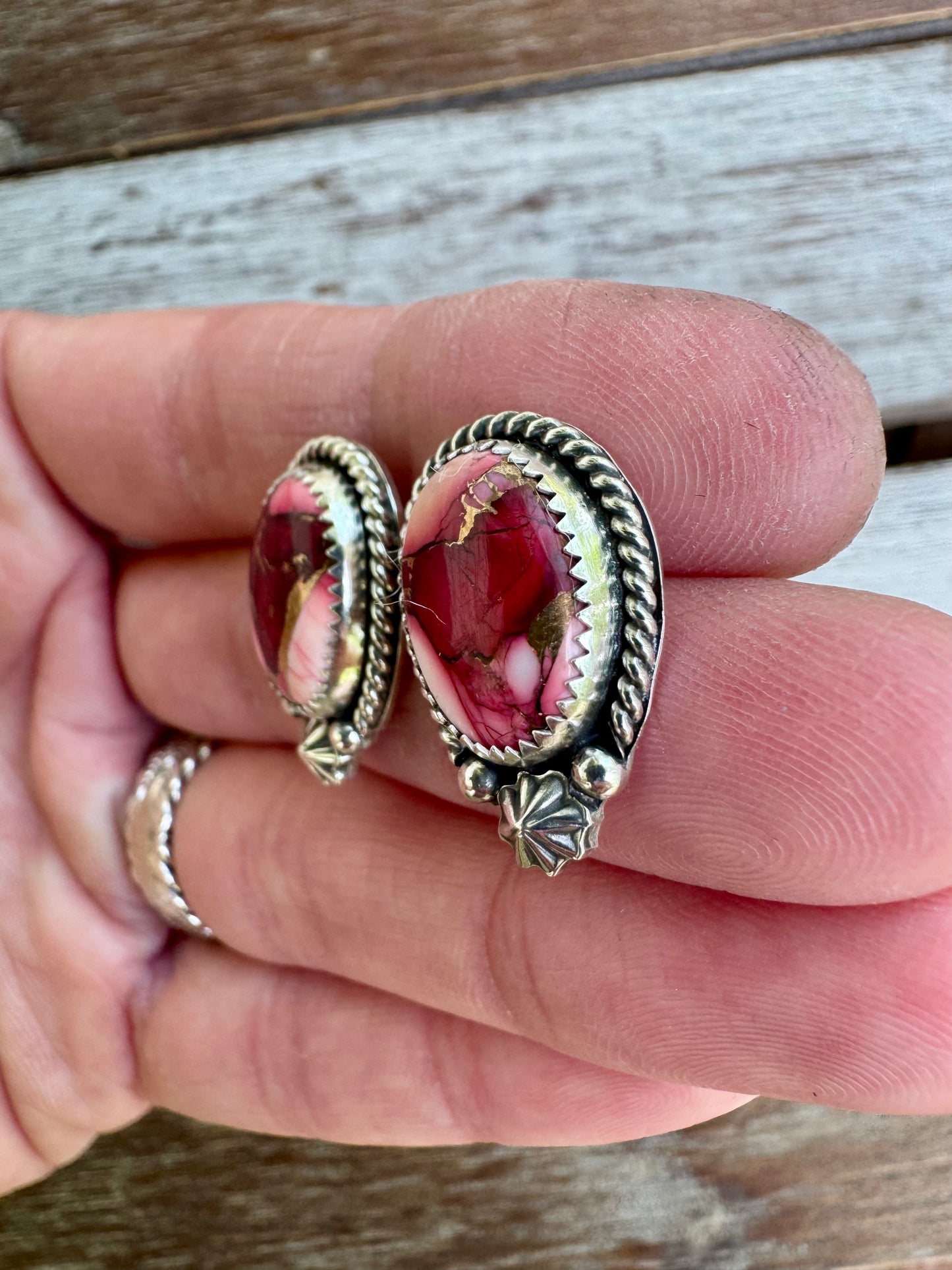 Red Rose Dahlia Stud Earrings