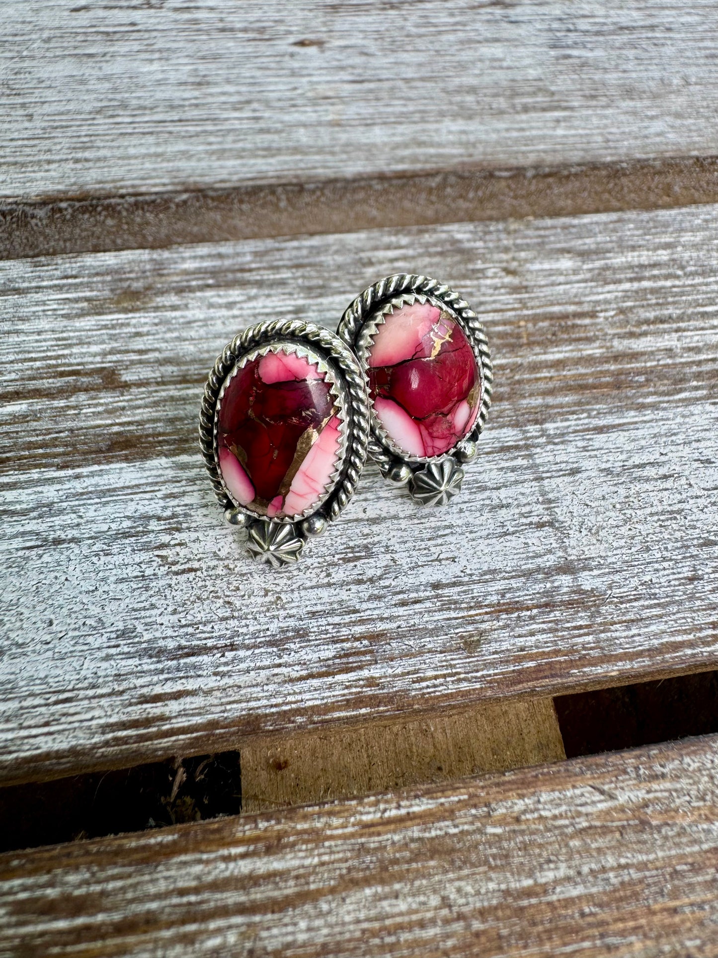 Red Rose Dahlia Stud Earrings