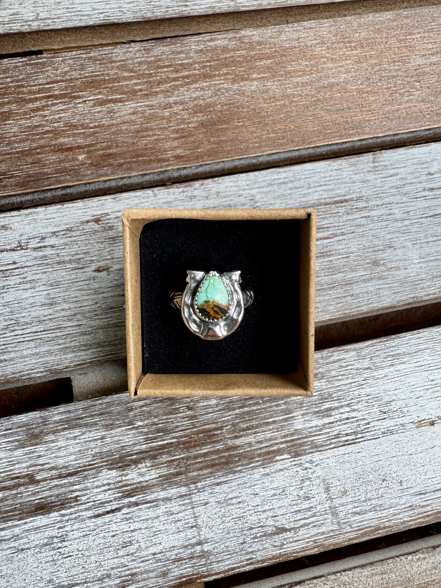 Custom Black Jack Turquoise Horseshoe Ring Size 8.5