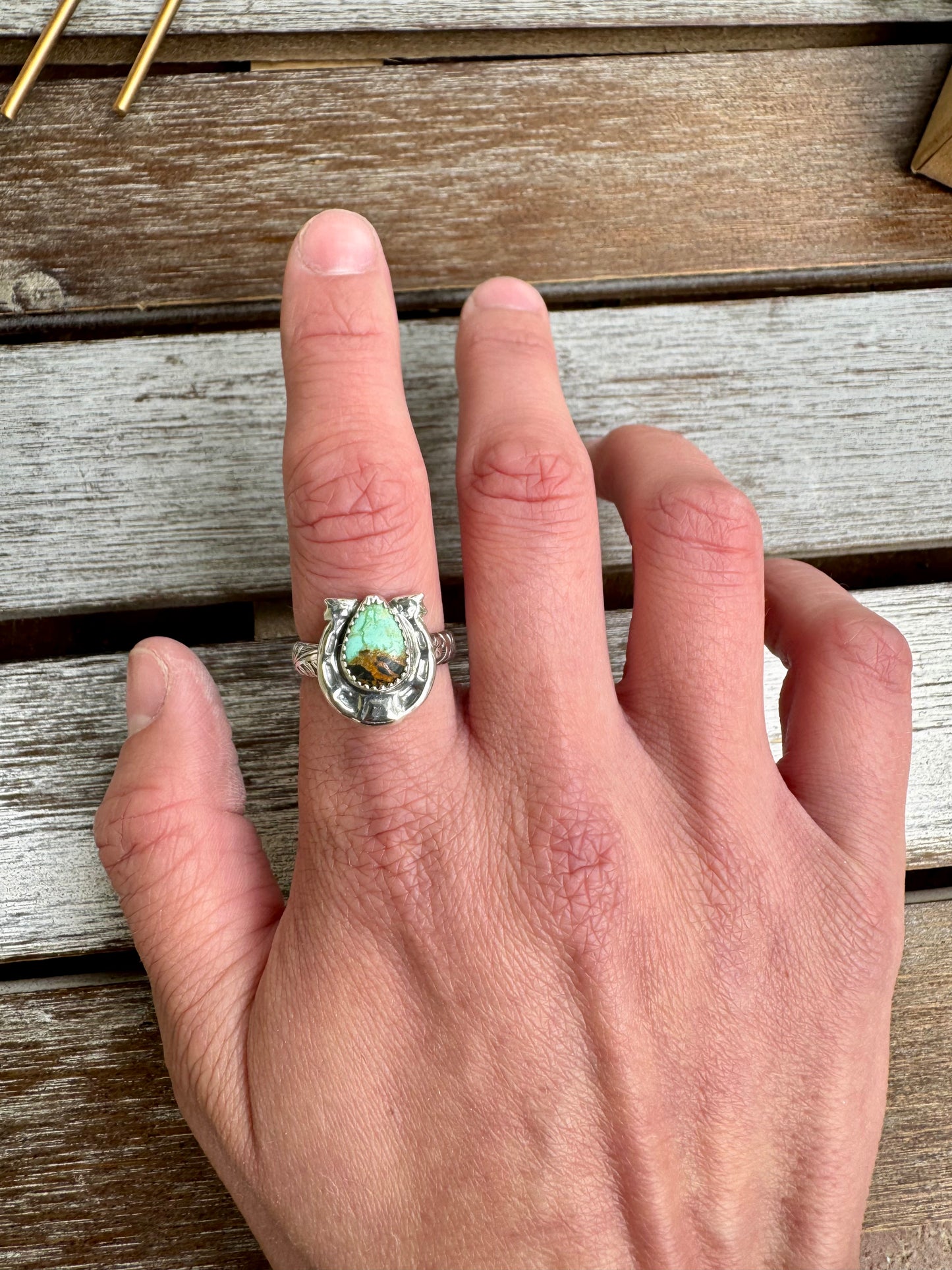 Custom Black Jack Turquoise Horseshoe Ring Size 8.5