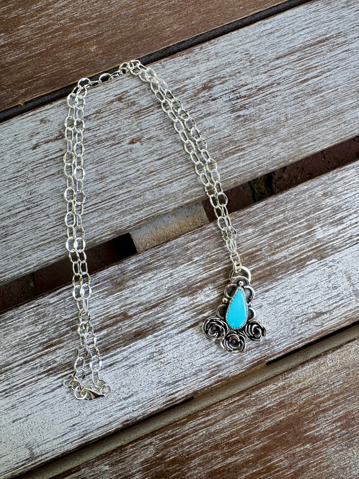 Wild Rose Sonoran Turquoise Pendant Necklace 16"