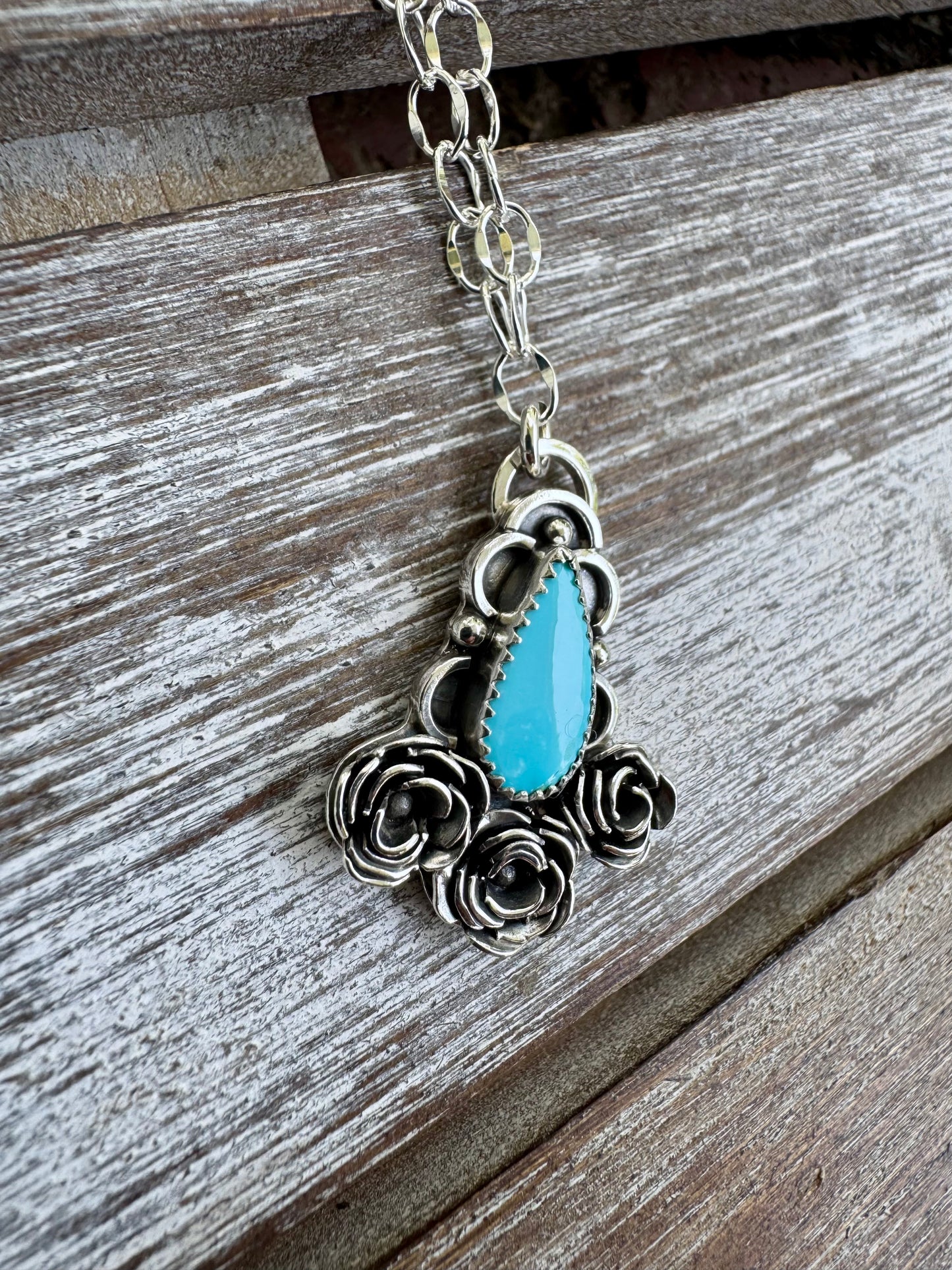 Wild Rose Sonoran Turquoise Pendant Necklace 16"