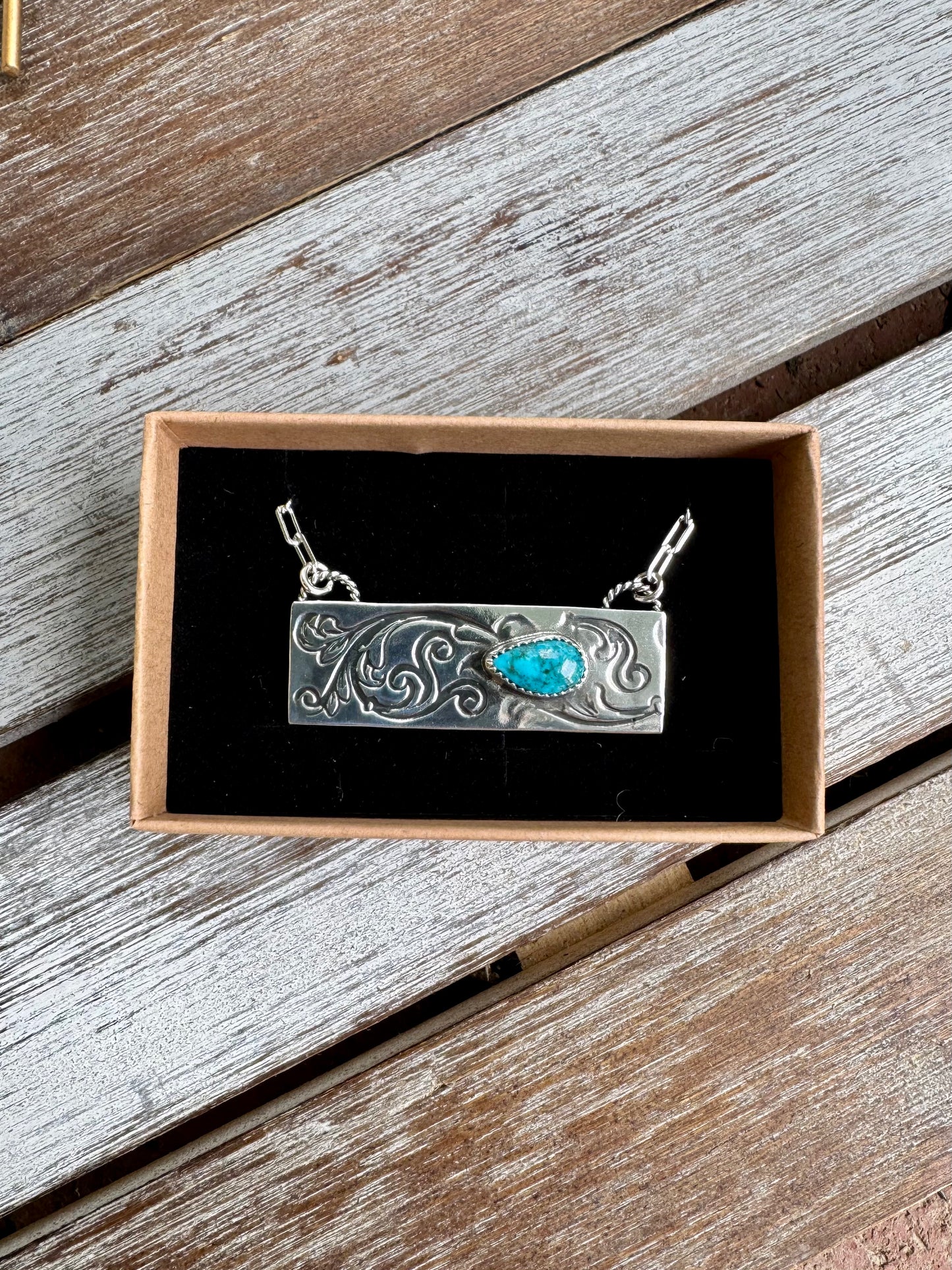 Morenci Turquoise Bar Necklace 16"