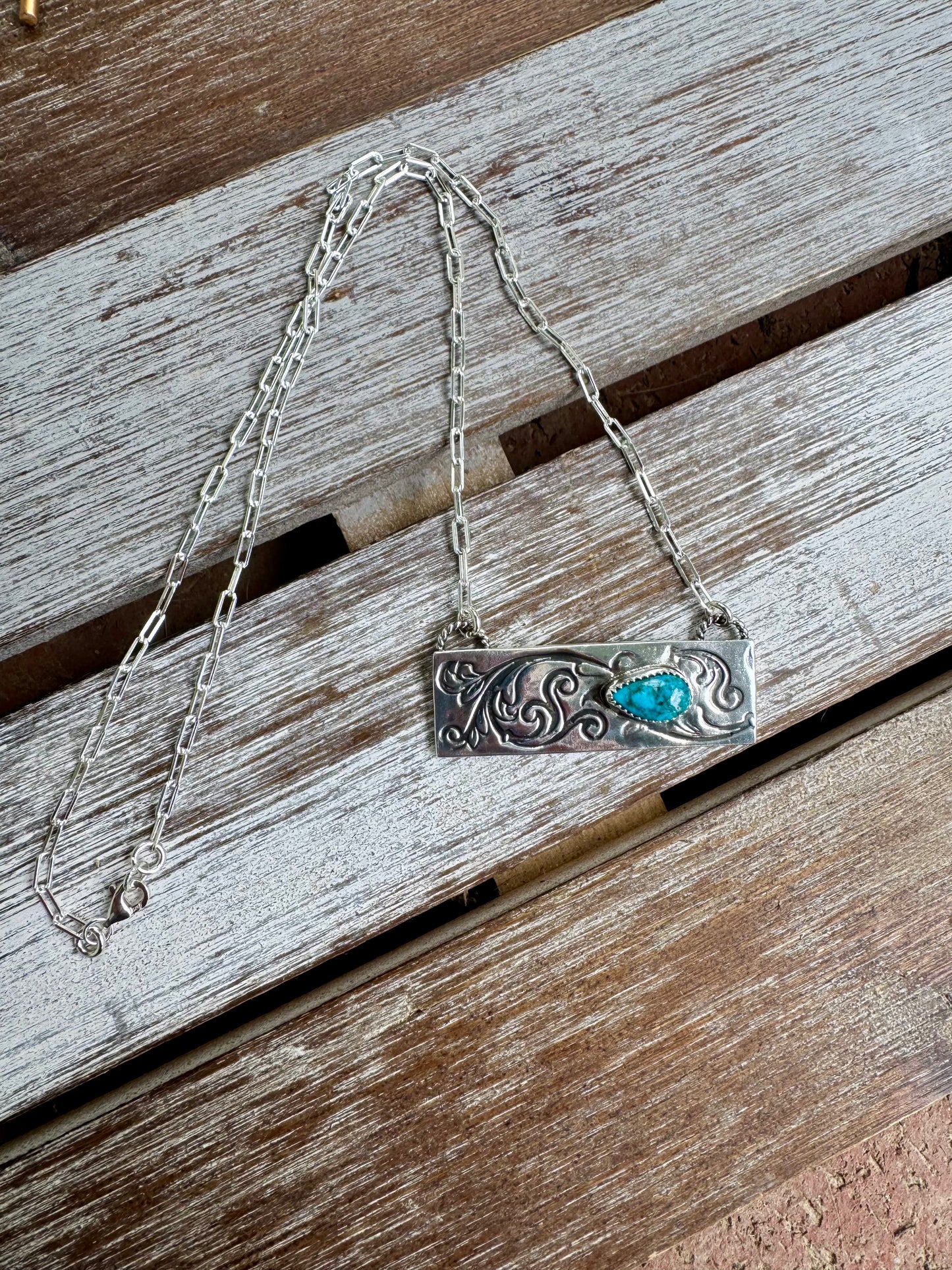 Morenci Turquoise Bar Necklace 16"
