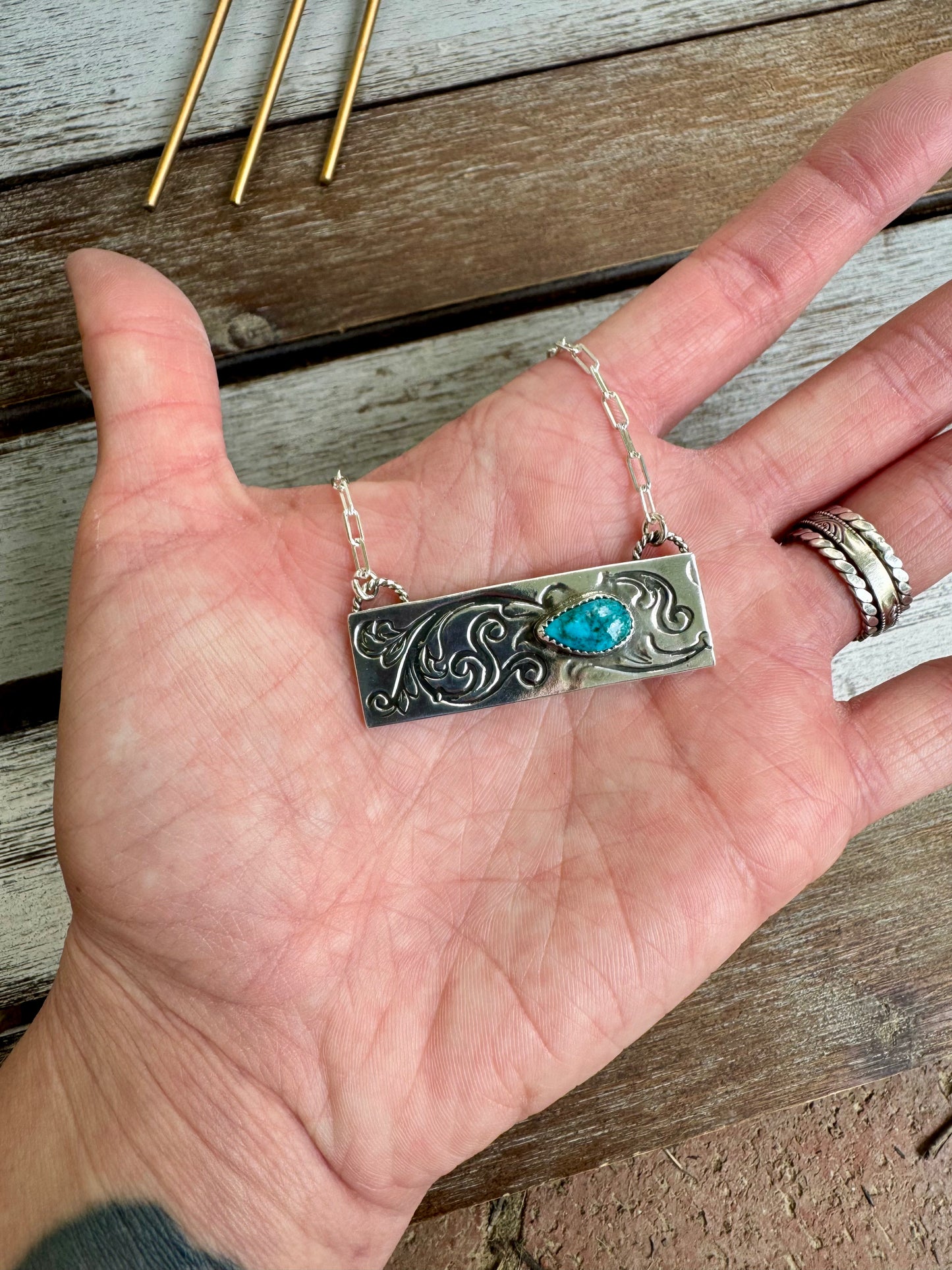 Morenci Turquoise Bar Necklace 16"