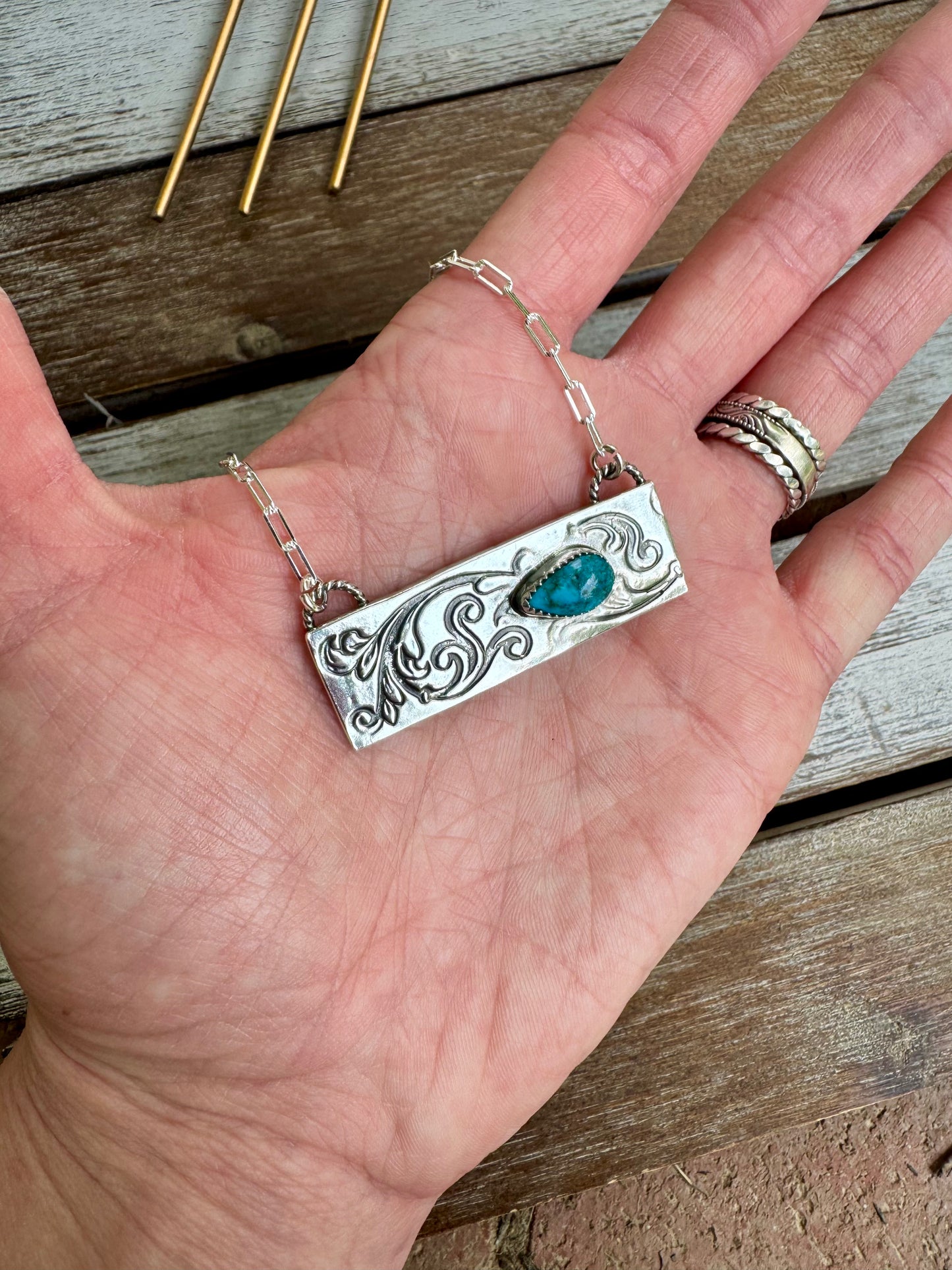Morenci Turquoise Bar Necklace 16"