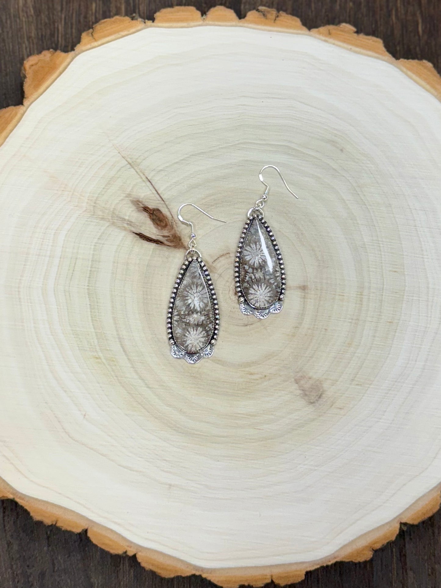 Fossil Coral Dangle Earrings