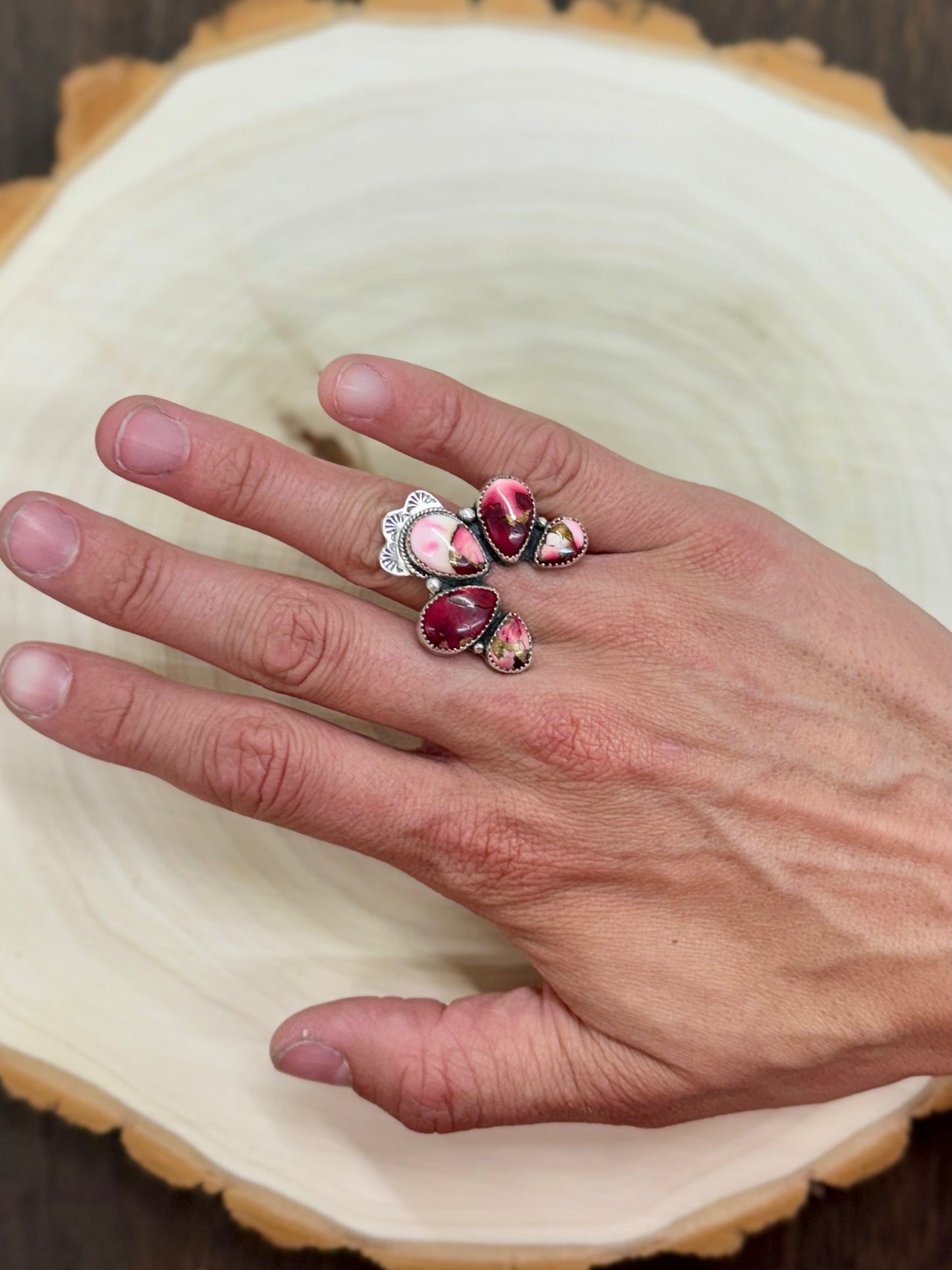 Red Rose Dahlia Statement Ring Size 6.5