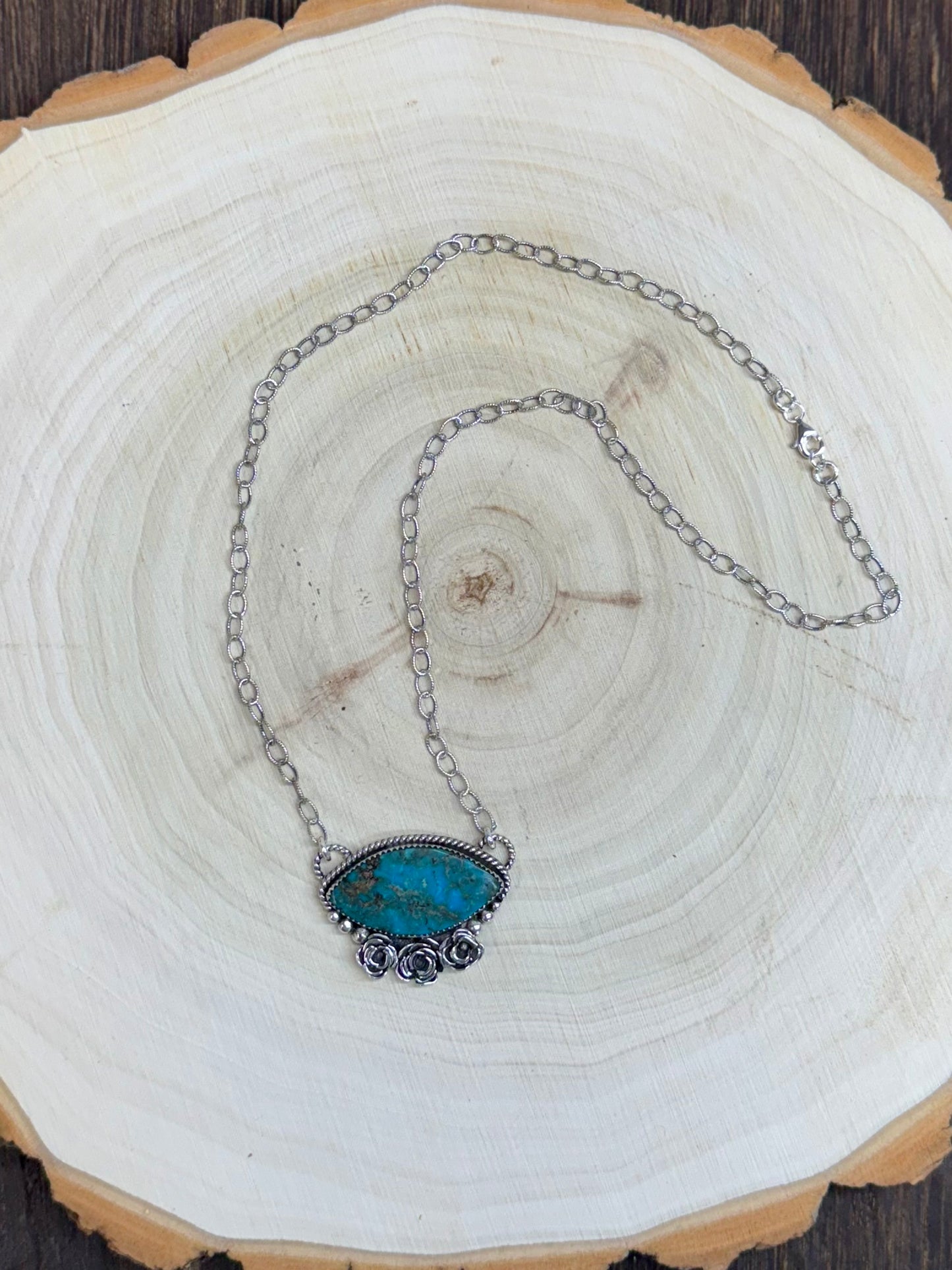 Old Stock Kingman Turquoise Wild Rose Necklace 16"