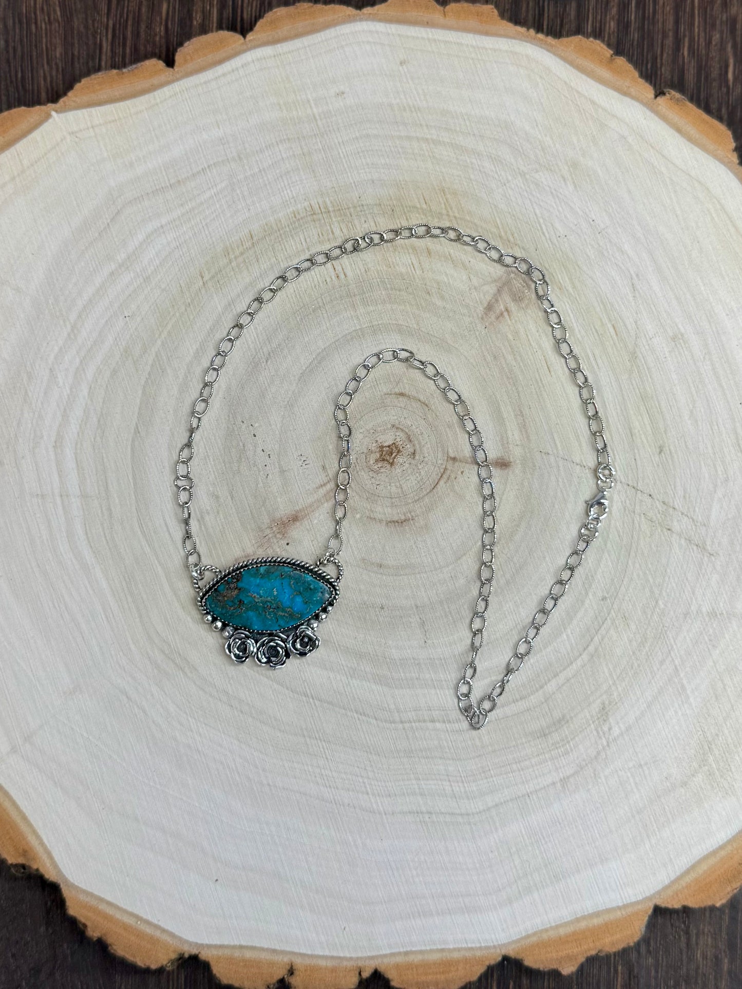 Old Stock Kingman Turquoise Wild Rose Necklace 16"