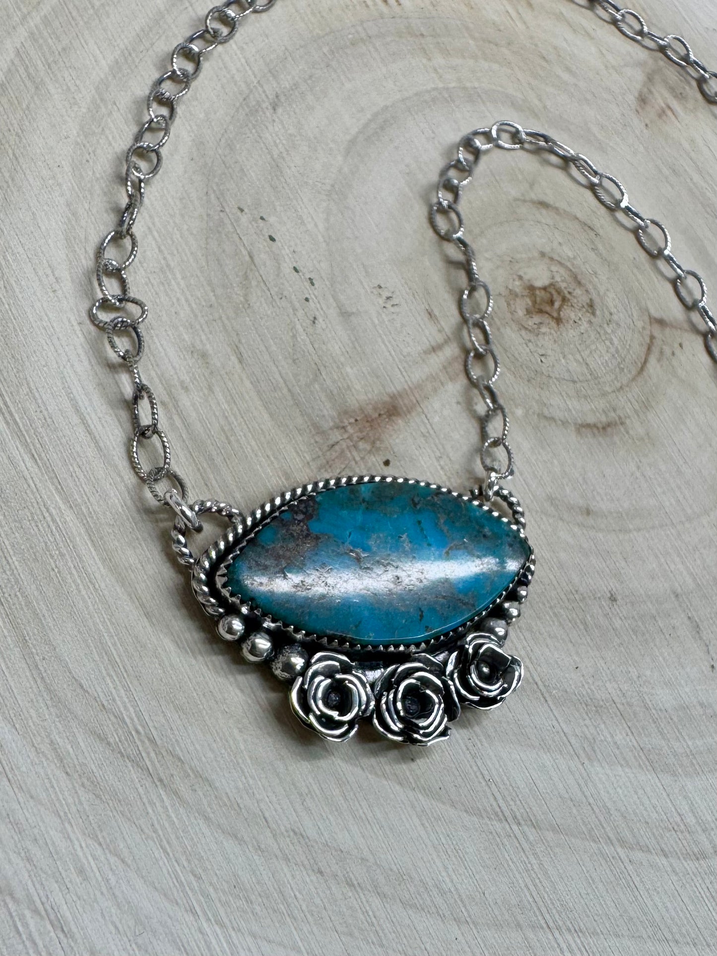Old Stock Kingman Turquoise Wild Rose Necklace 16"