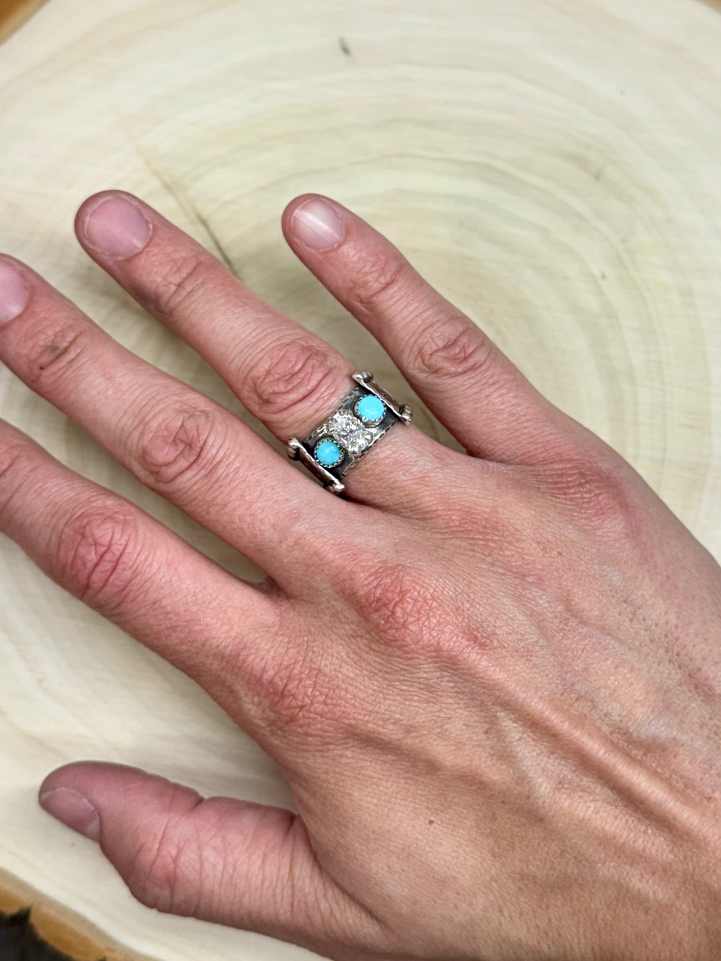Western Moissanite & Turquoise Engagement Ring Size 7