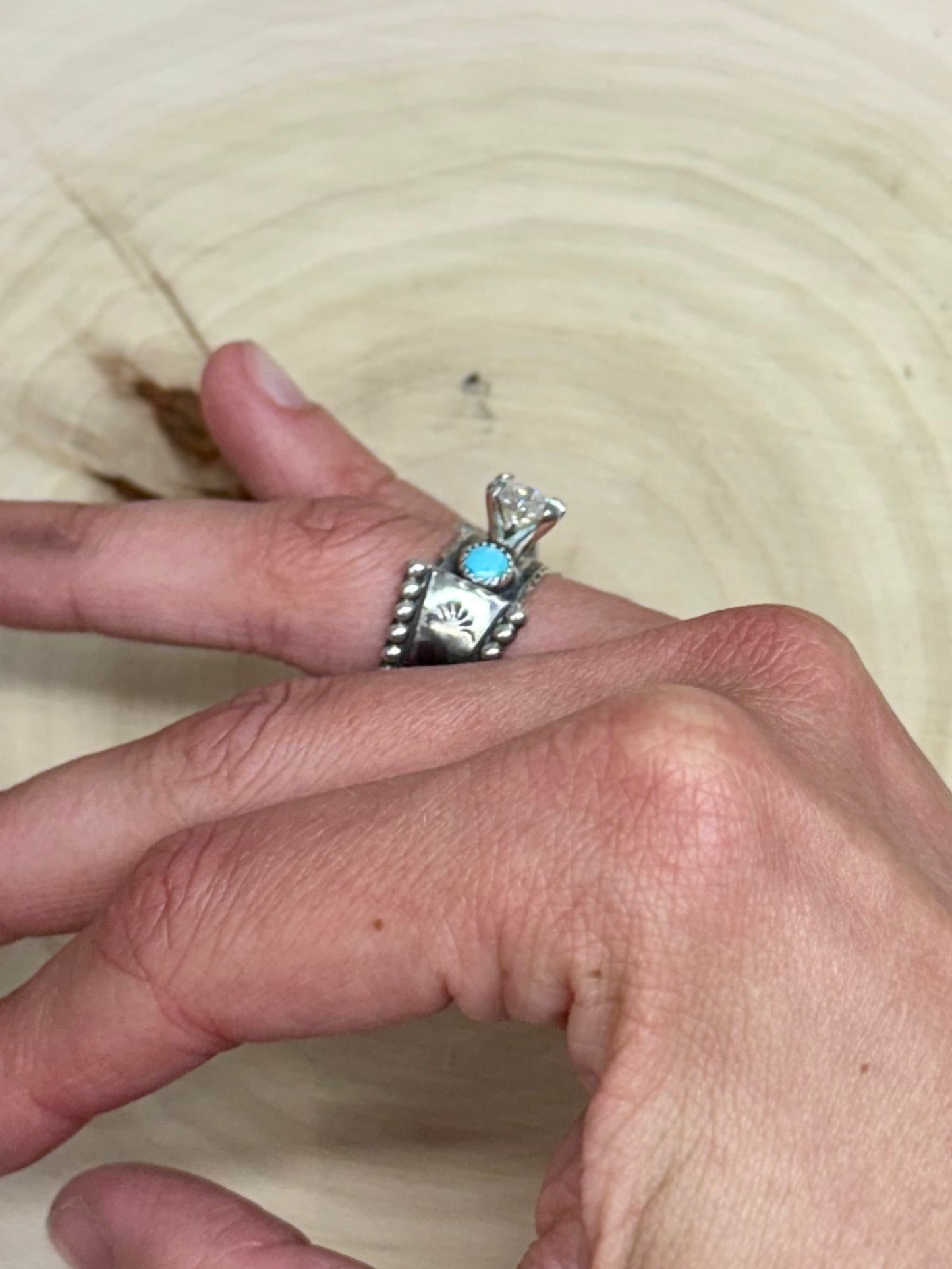 Western Moissanite & Turquoise Engagement Ring Size 7