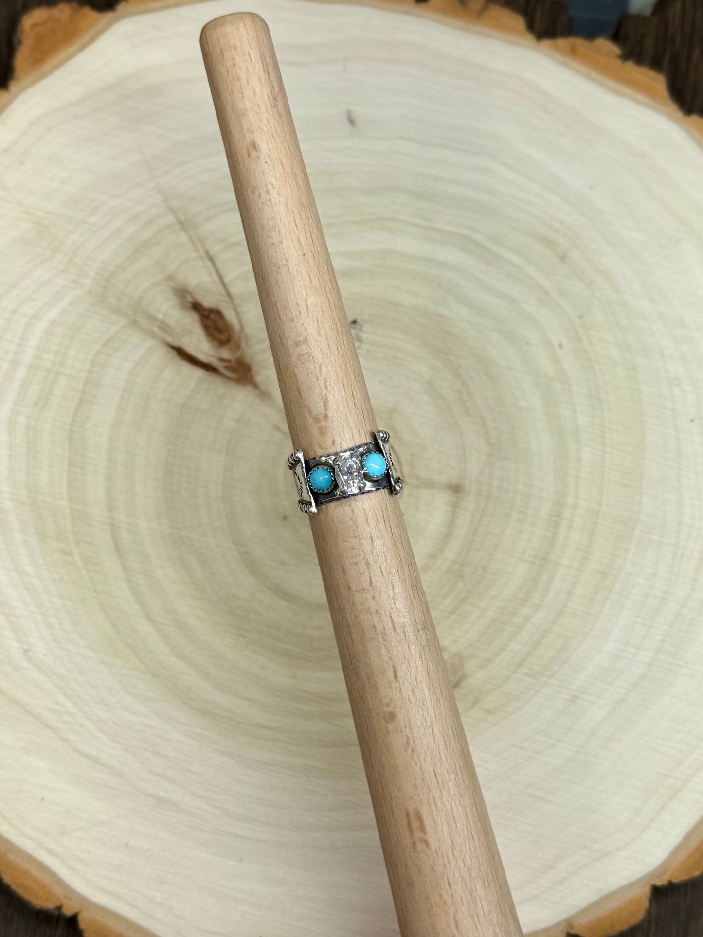 Western Moissanite & Turquoise Engagement Ring Size 7