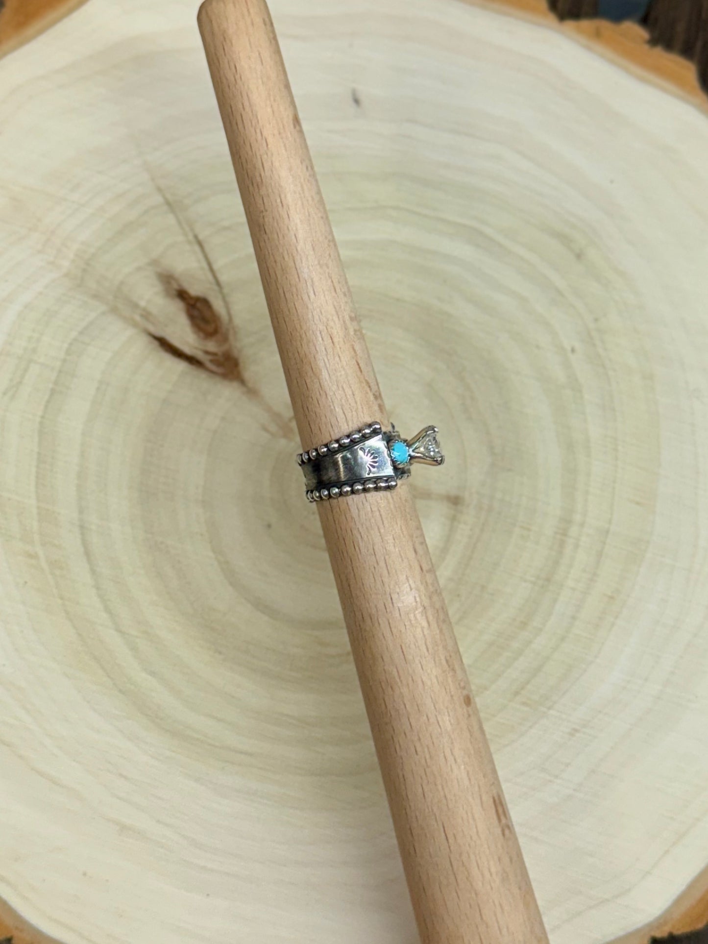 Western Moissanite & Turquoise Engagement Ring Size 7