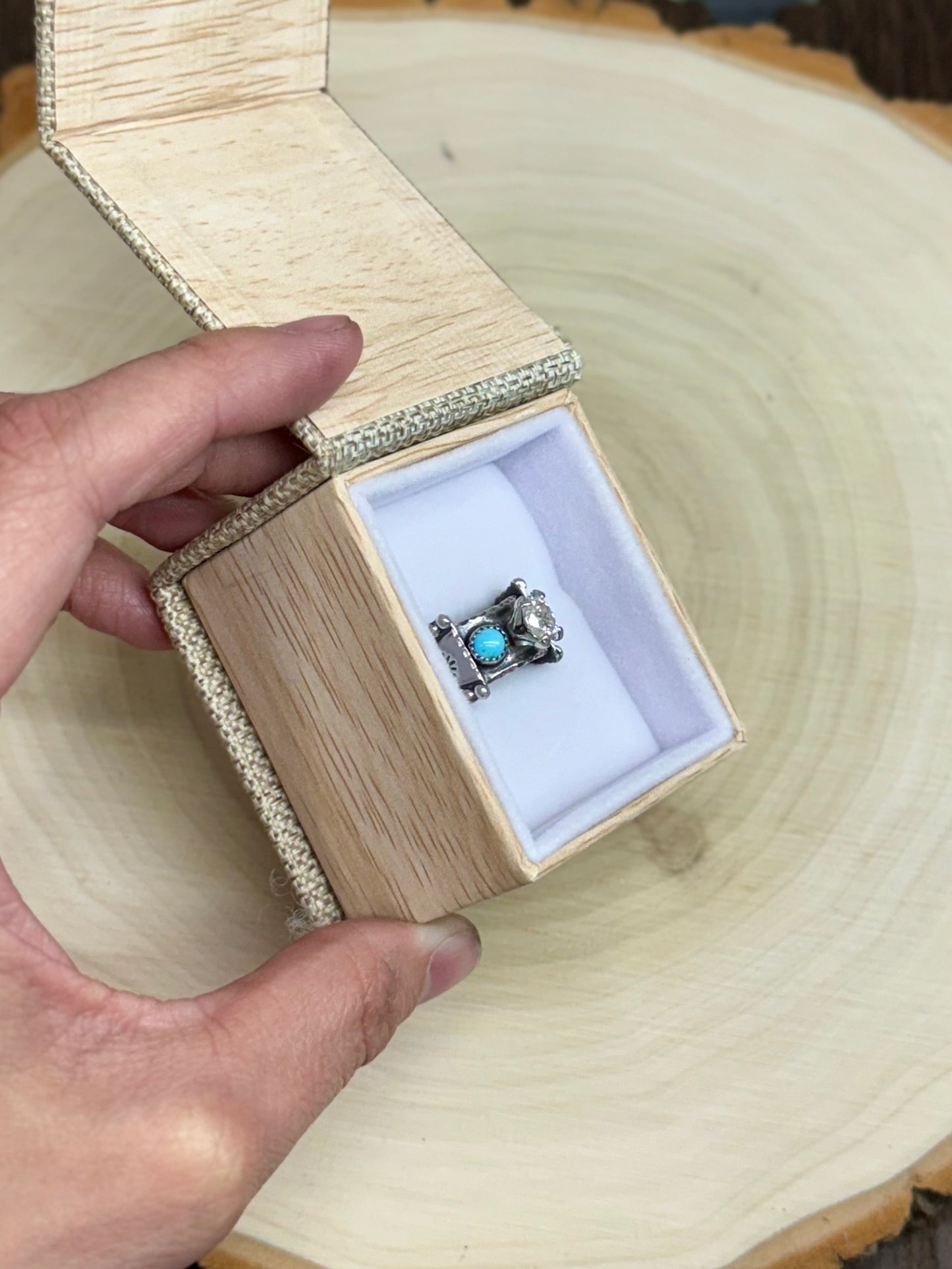 Western Moissanite & Turquoise Engagement Ring Size 7