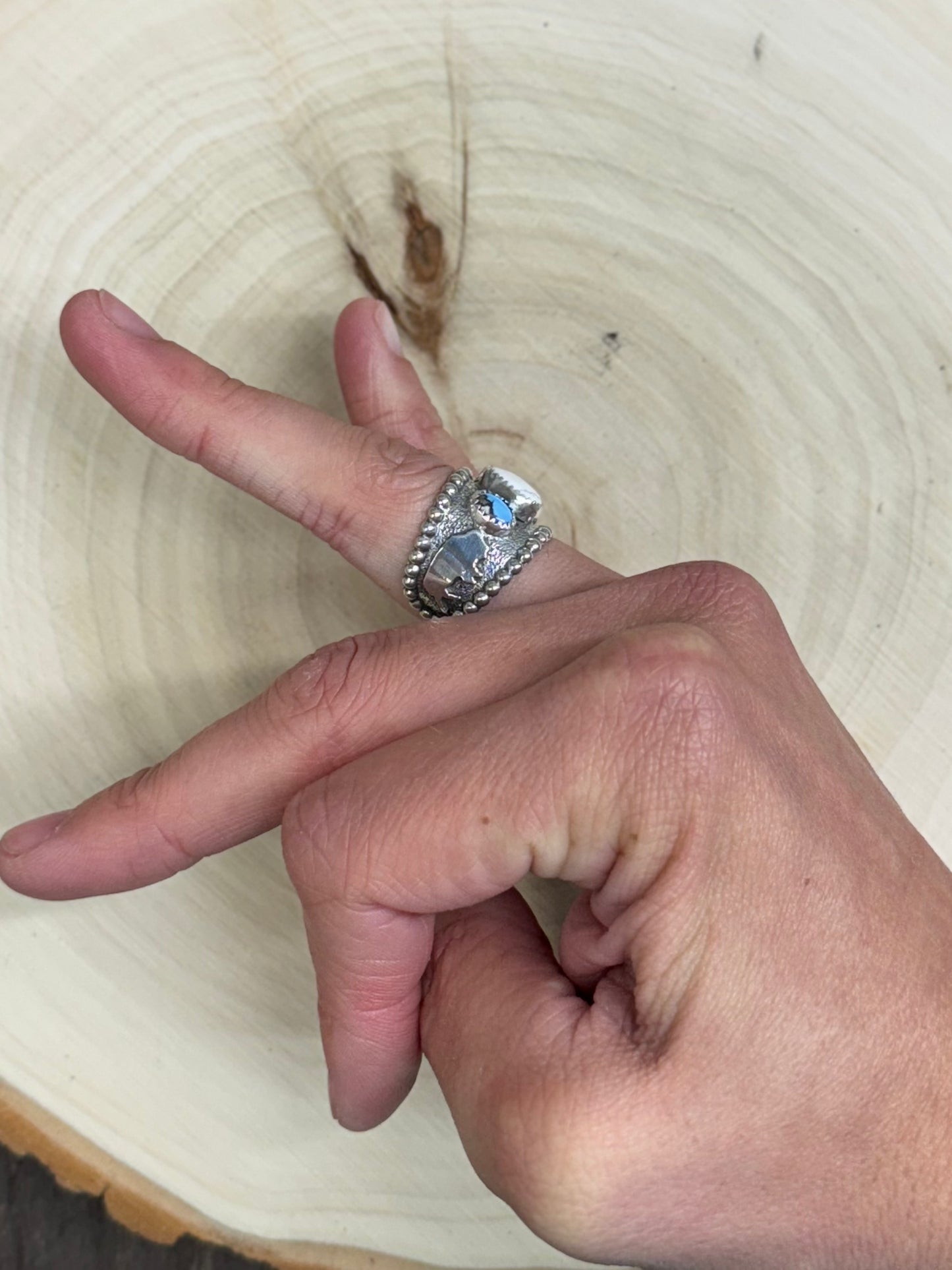 White Buffalo & Golden Hills Turquoise Buffalo Cuff Ring Size 6.5-7