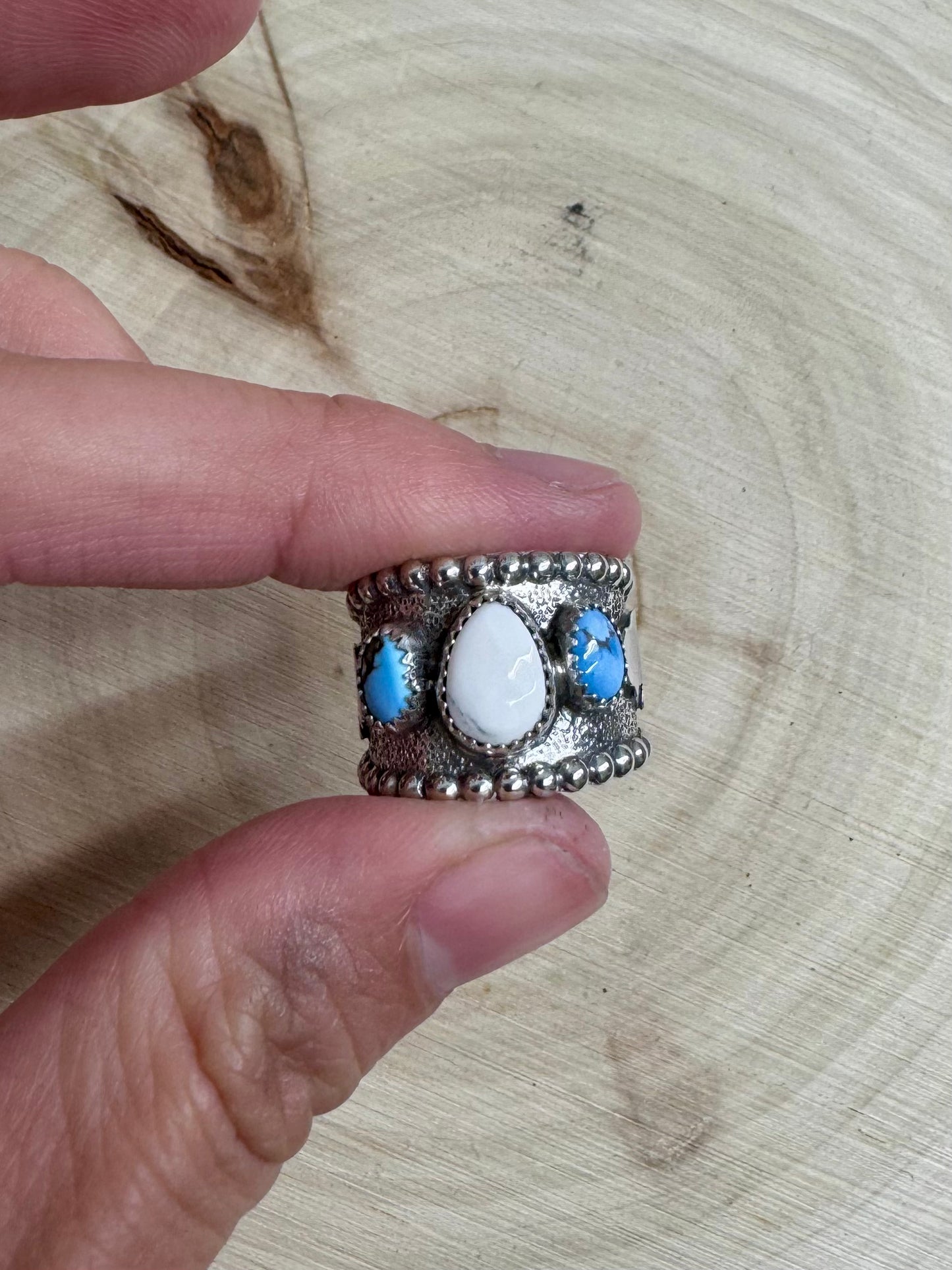 White Buffalo & Golden Hills Turquoise Buffalo Cuff Ring Size 6.5-7