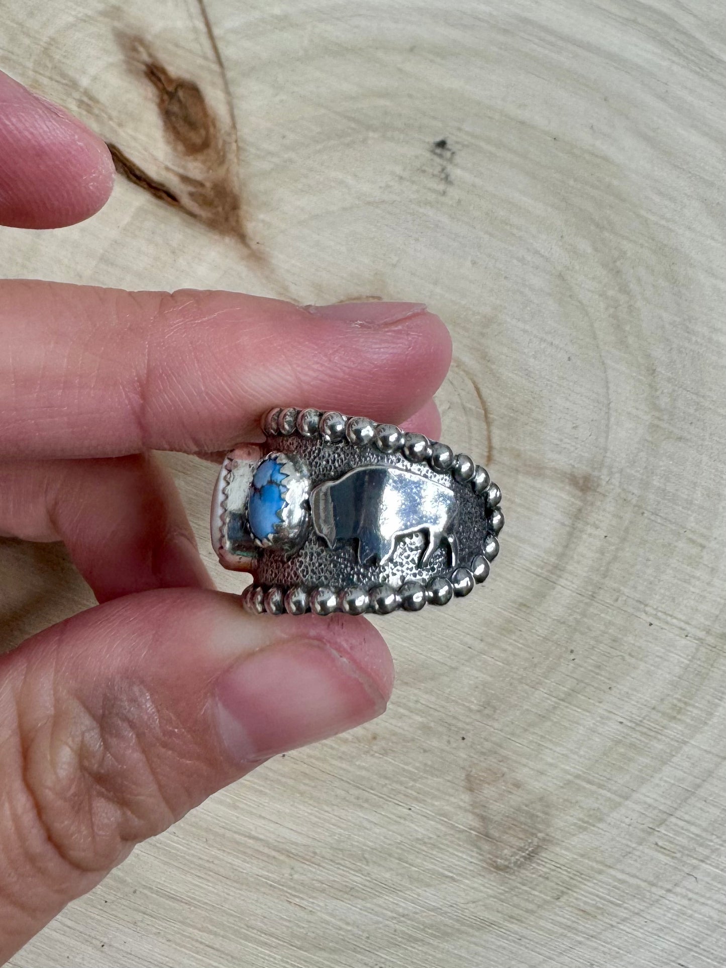 White Buffalo & Golden Hills Turquoise Buffalo Cuff Ring Size 6.5-7