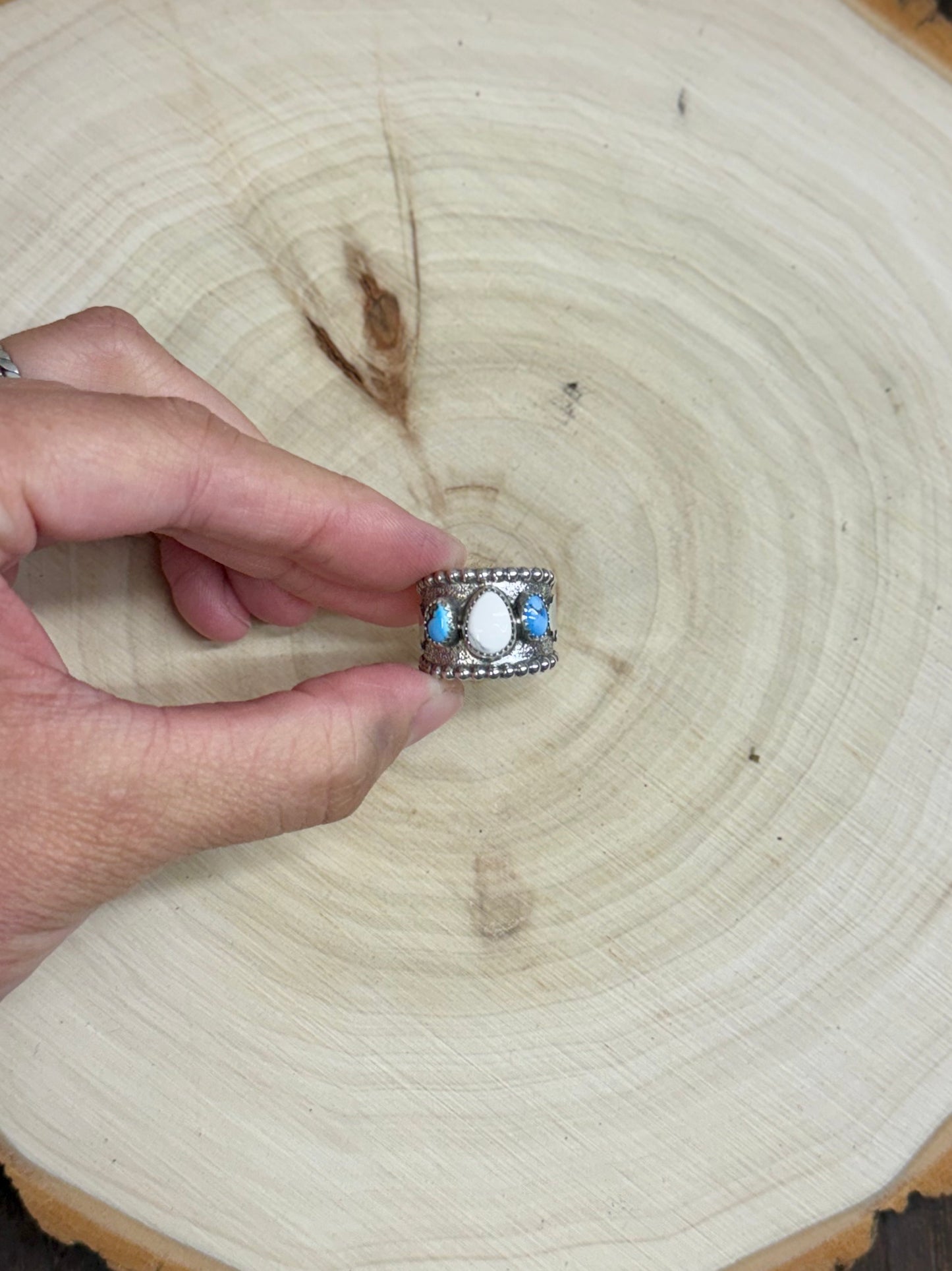 White Buffalo & Golden Hills Turquoise Buffalo Cuff Ring Size 6.5-7