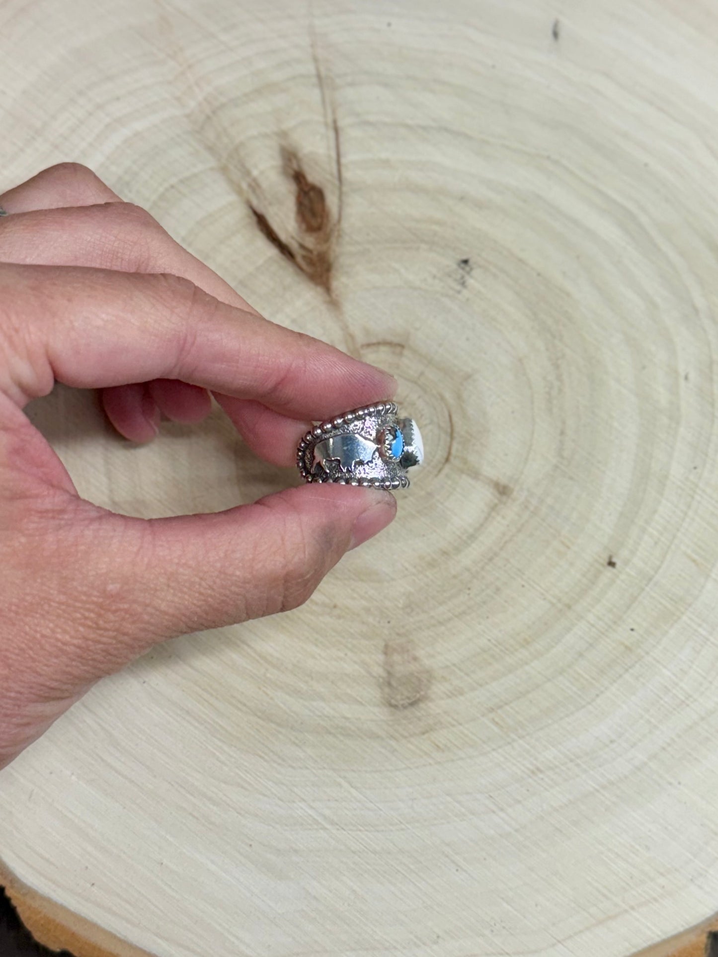 White Buffalo & Golden Hills Turquoise Buffalo Cuff Ring Size 6.5-7