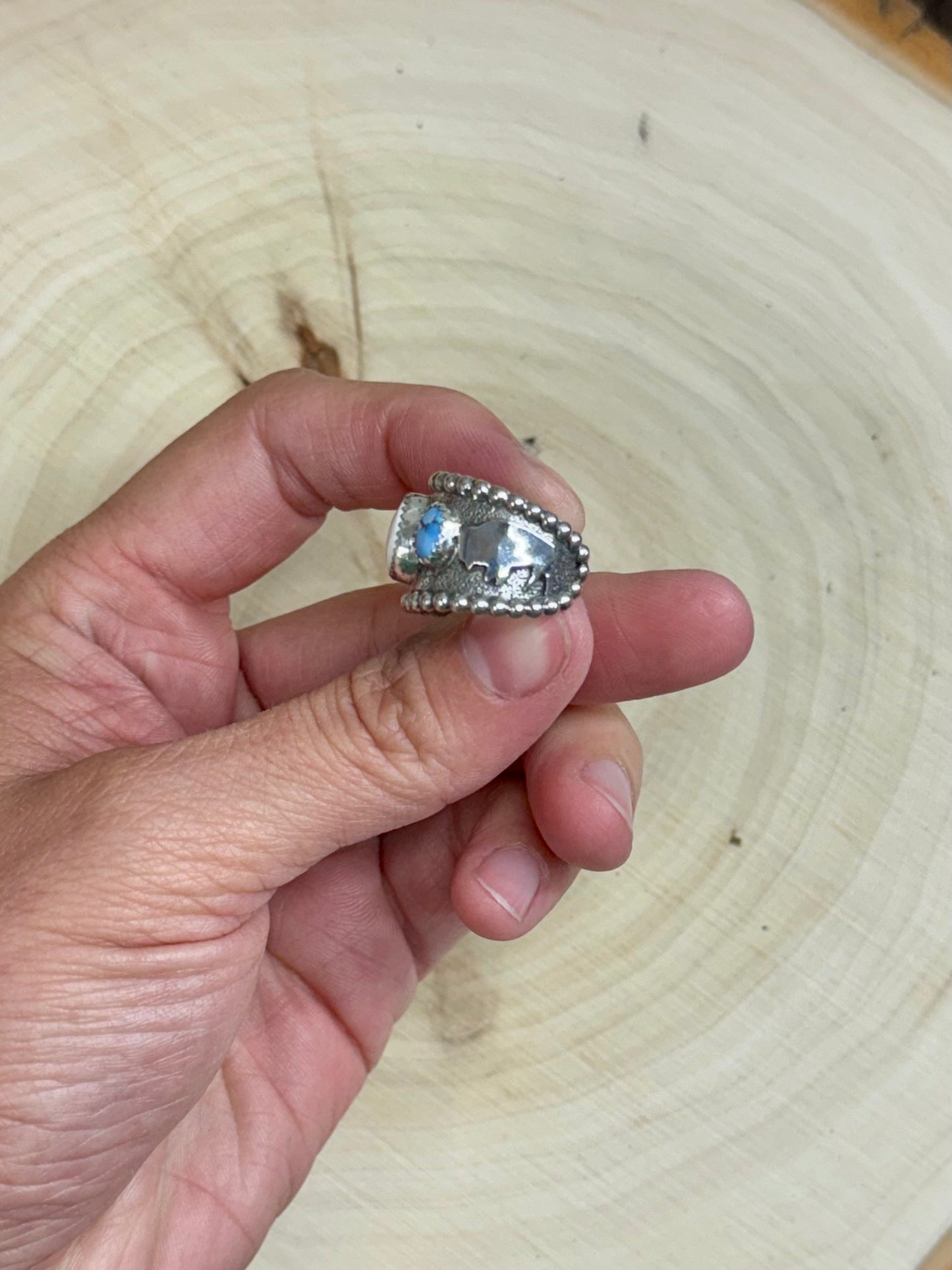 White Buffalo & Golden Hills Turquoise Buffalo Cuff Ring Size 6.5-7