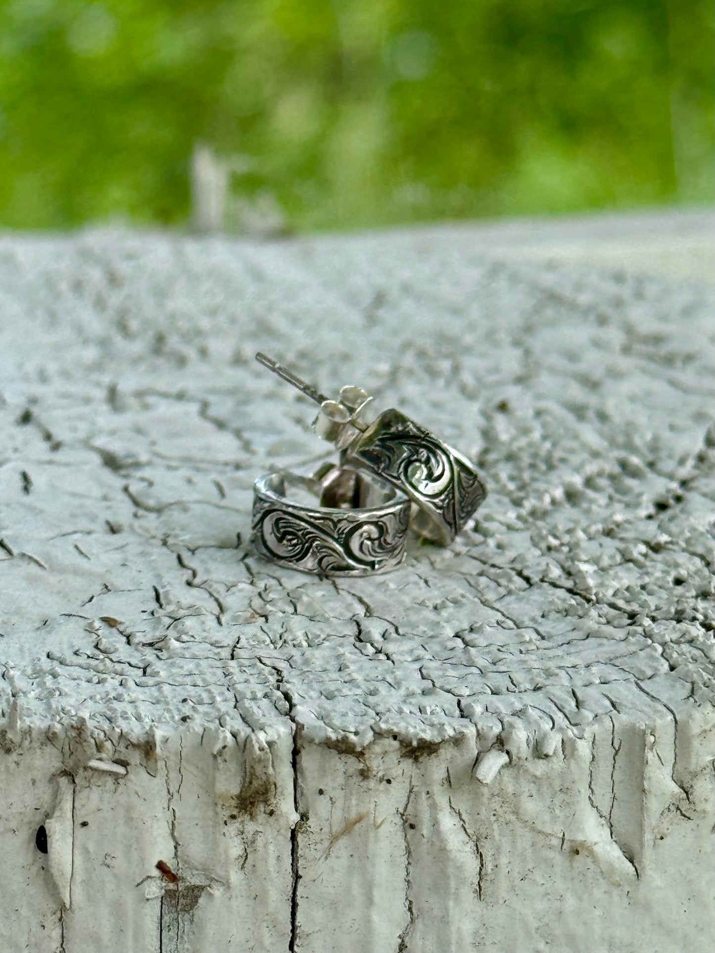 Hand engraved Silver Hoop Earrings