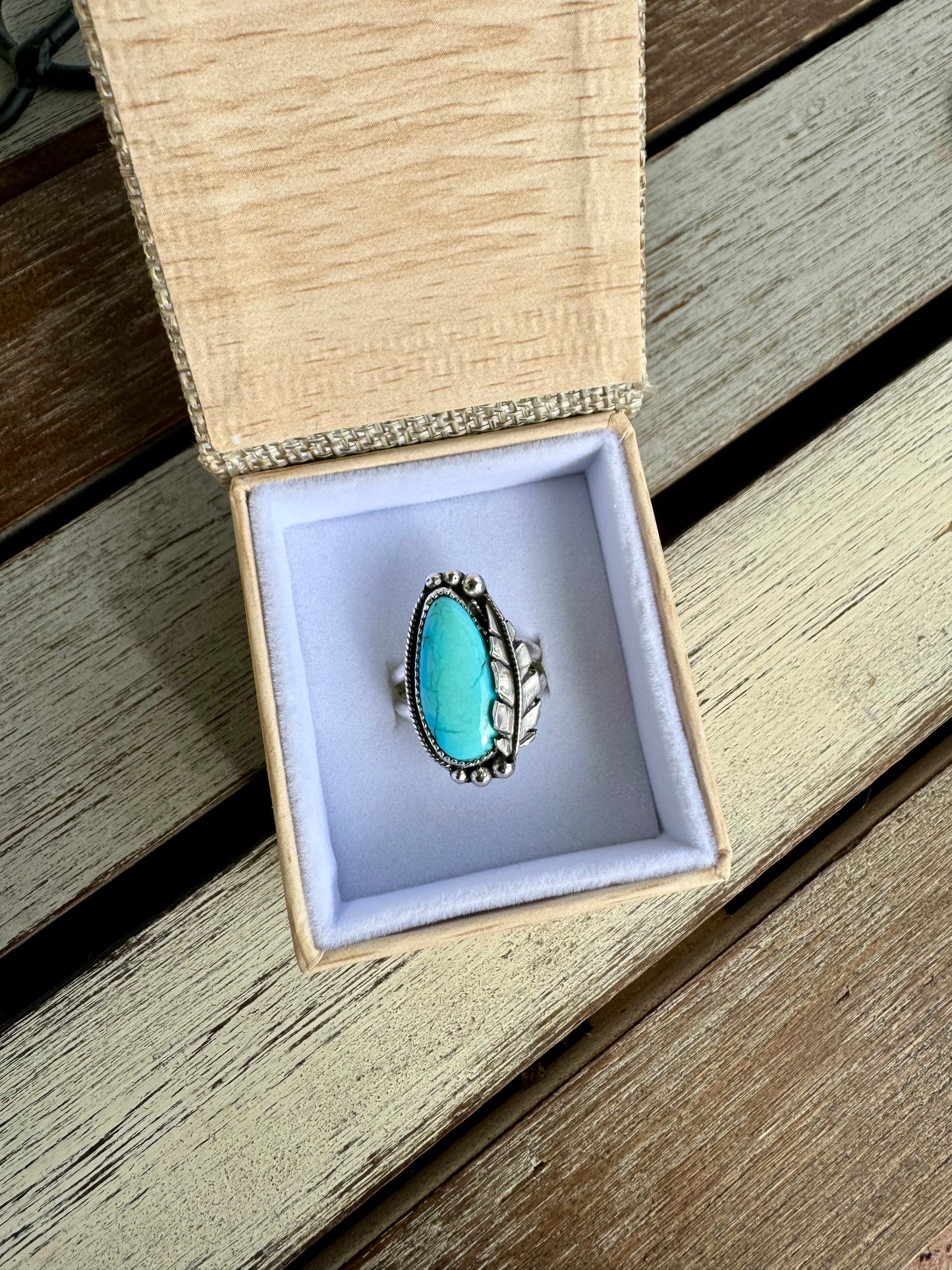 Egyptian Turquoise Leaf Ring Size 7