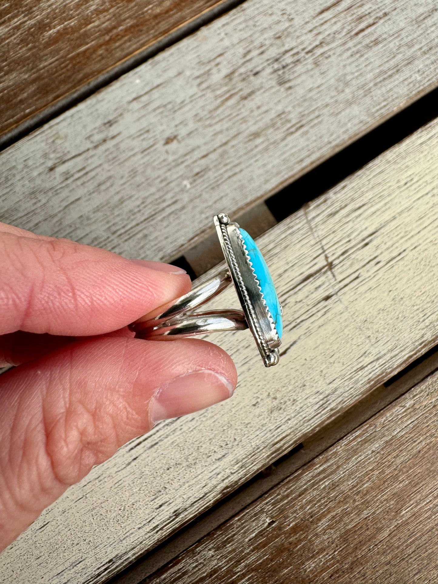 Egyptian Turquoise Leaf Ring Size 7