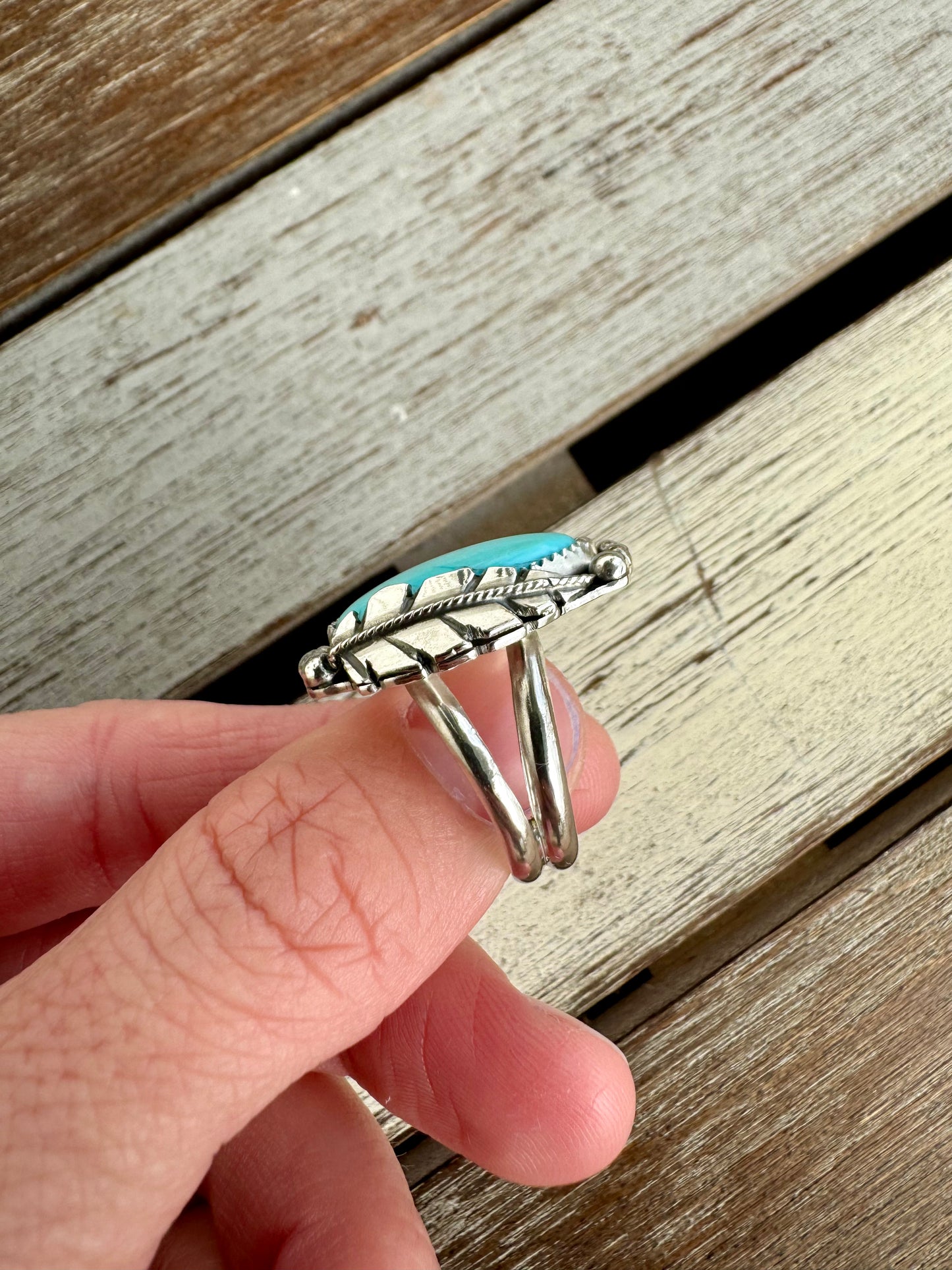 Egyptian Turquoise Leaf Ring Size 7