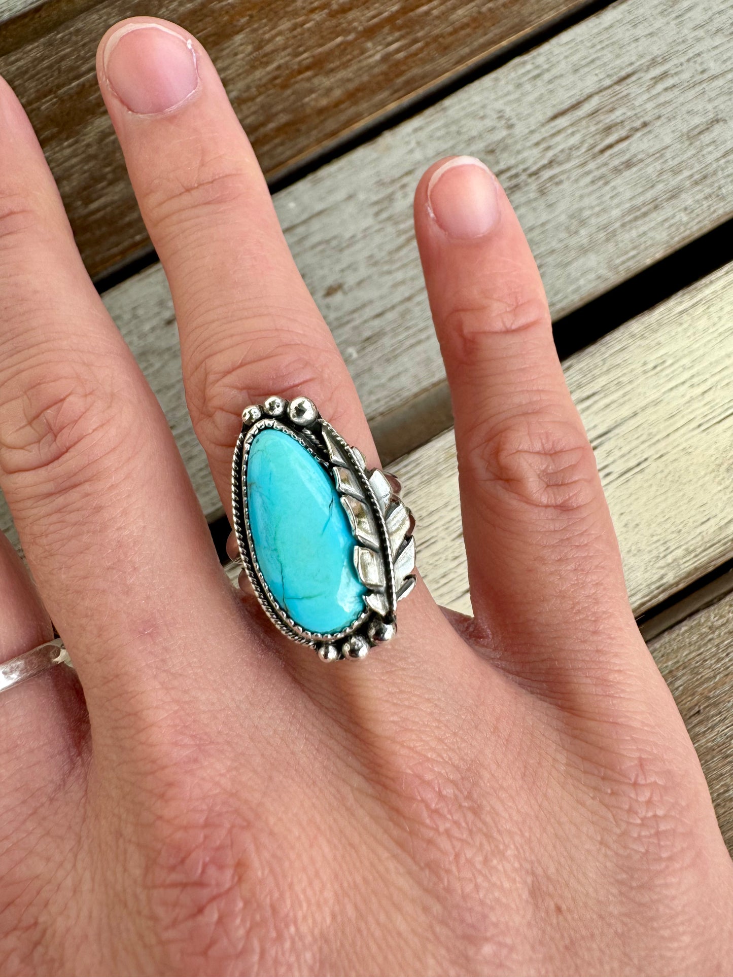 Egyptian Turquoise Leaf Ring Size 7