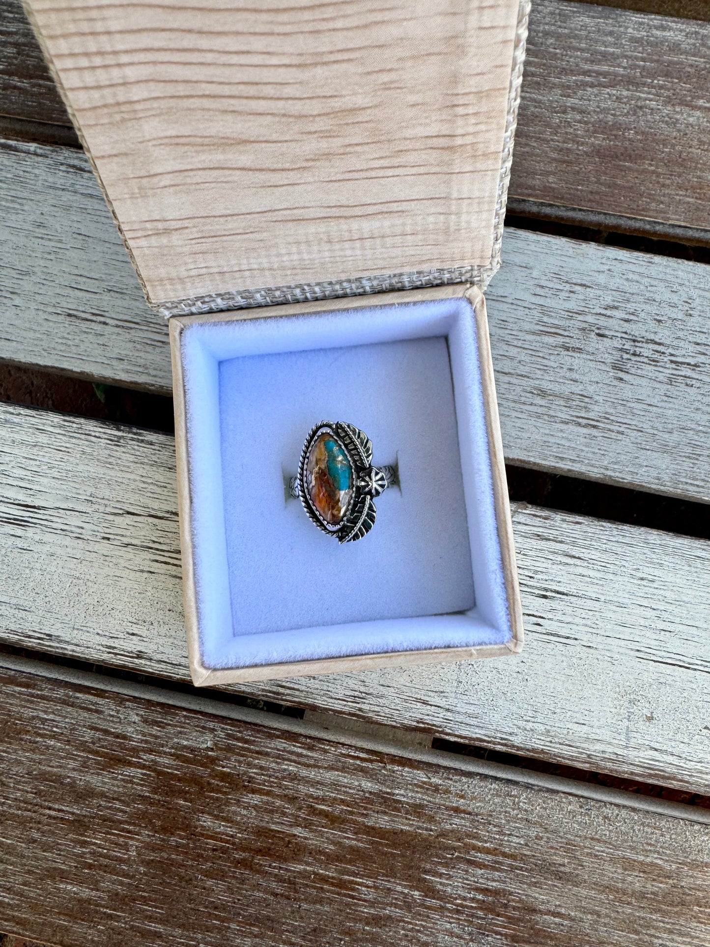 Copper Oyster Turquoise Ring Size 6 1/2
