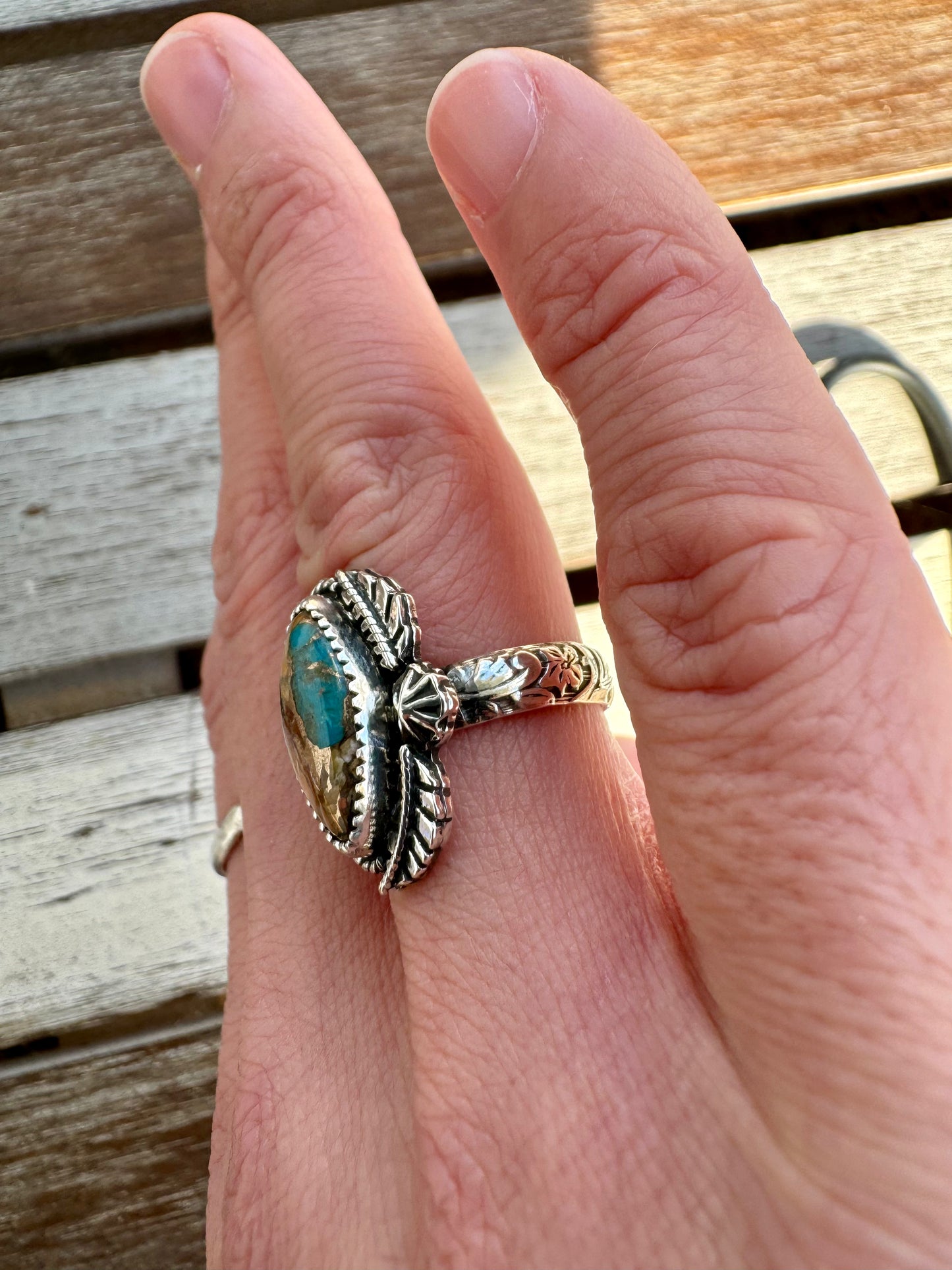 Copper Oyster Turquoise Ring Size 6 1/2