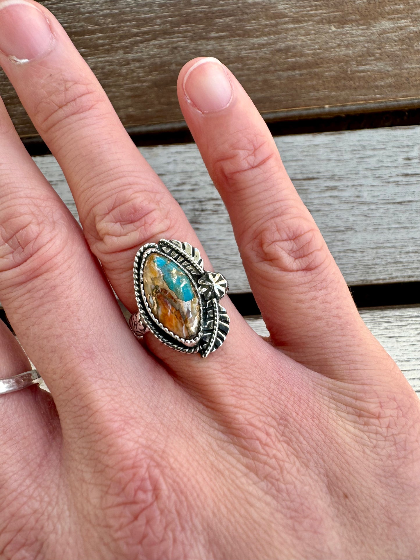 Copper Oyster Turquoise Ring Size 6 1/2