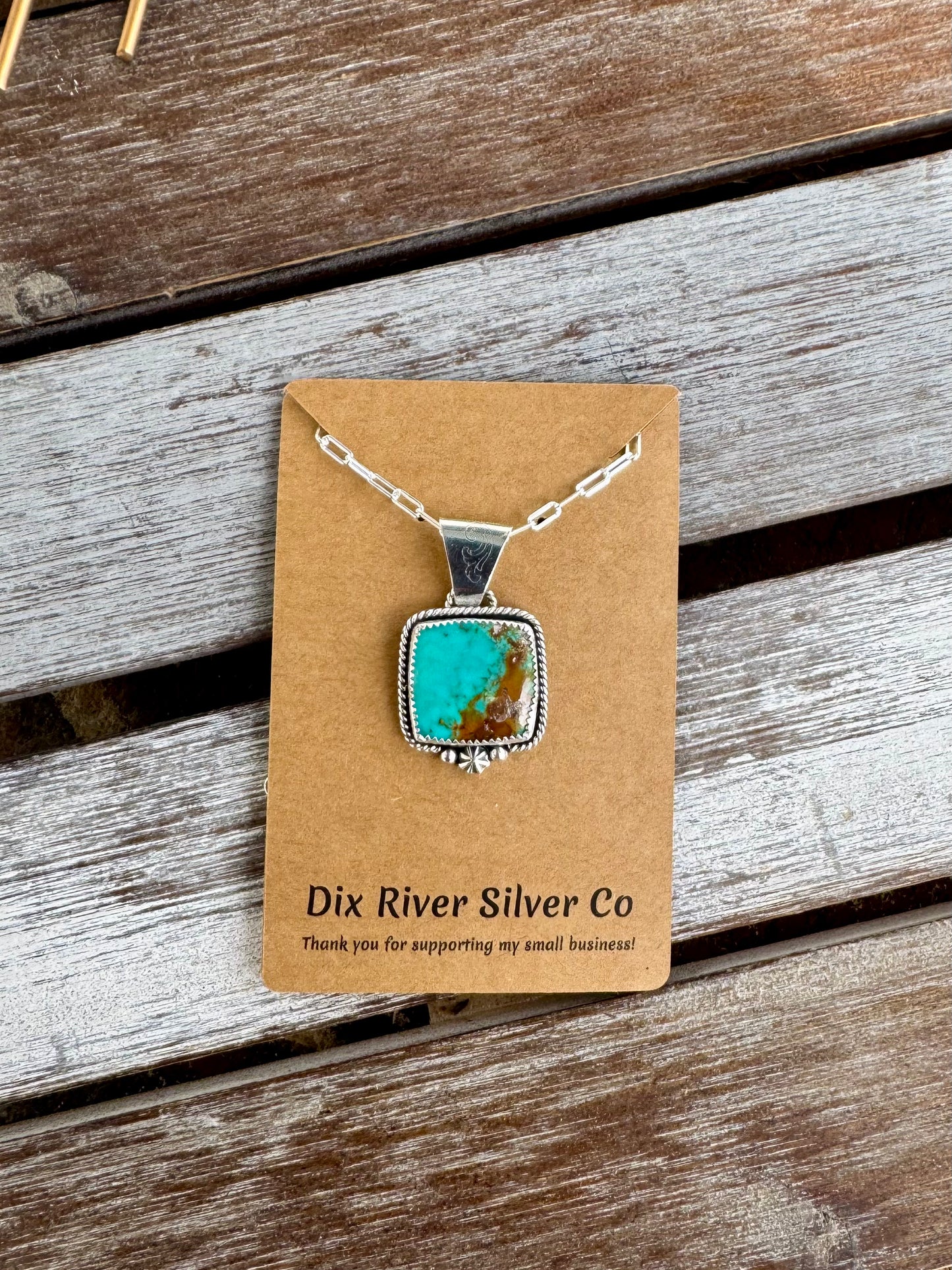 Turquoise Mountain Square pendant Necklace 18"