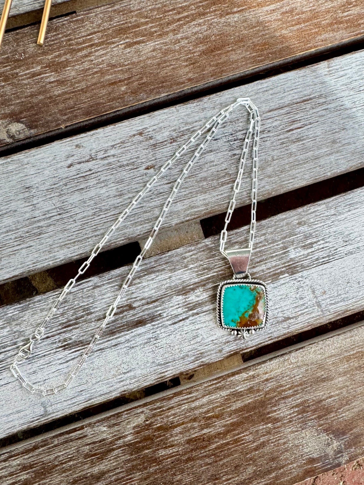 Turquoise Mountain Square pendant Necklace 18"
