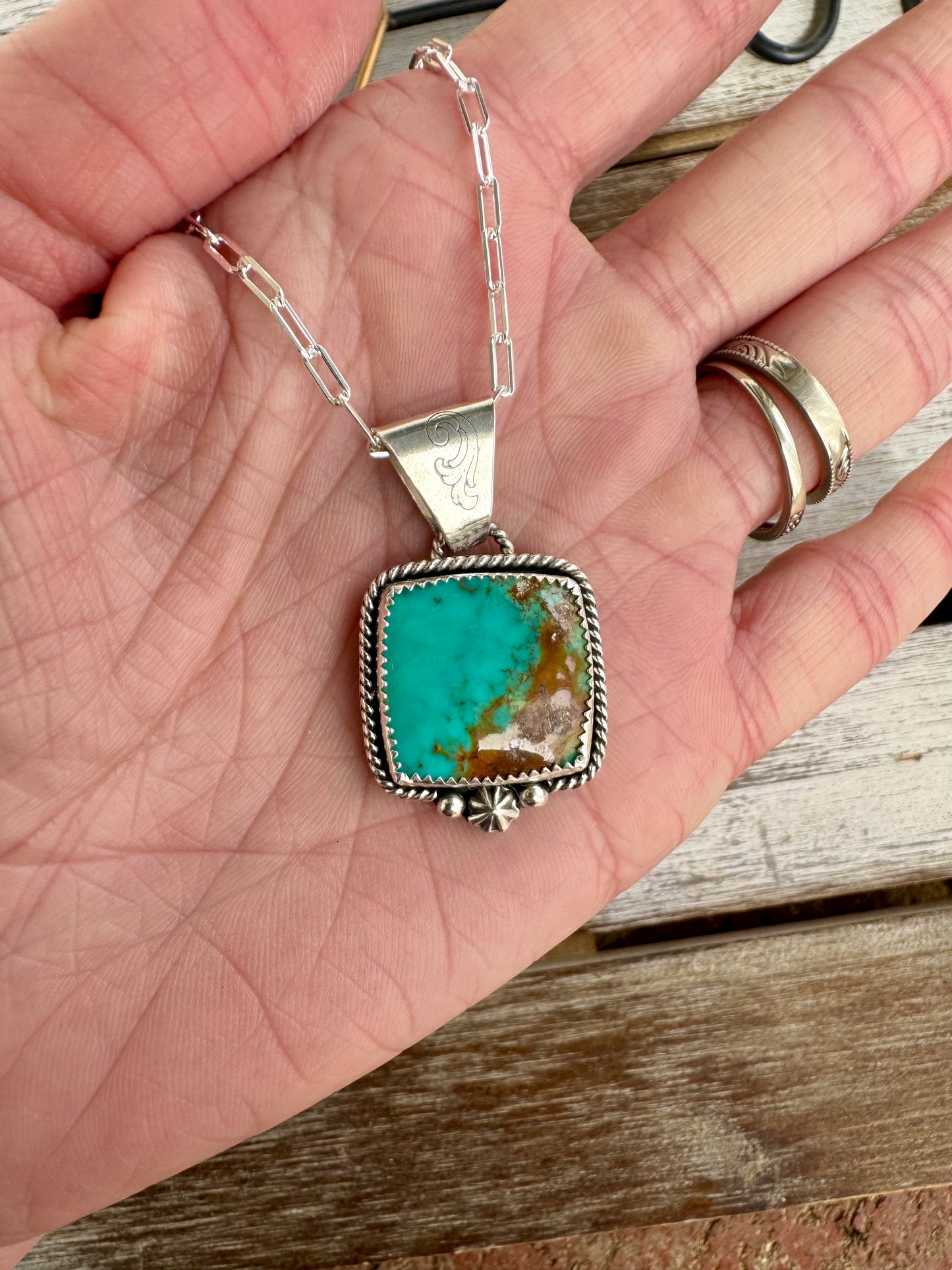 Turquoise Mountain Square pendant Necklace 18"