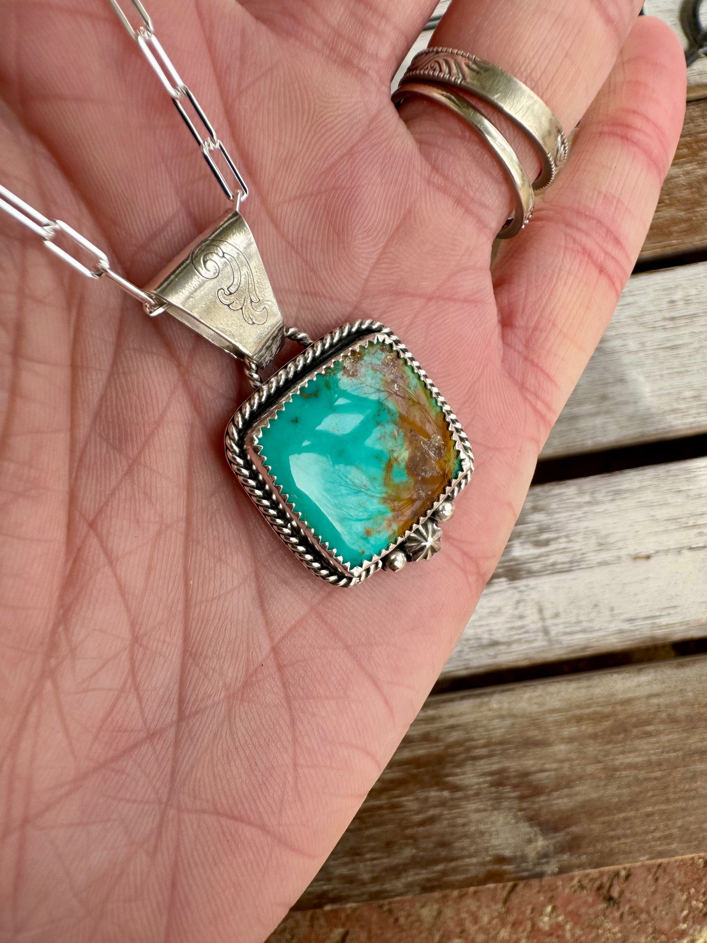 Turquoise Mountain Square pendant Necklace 18"