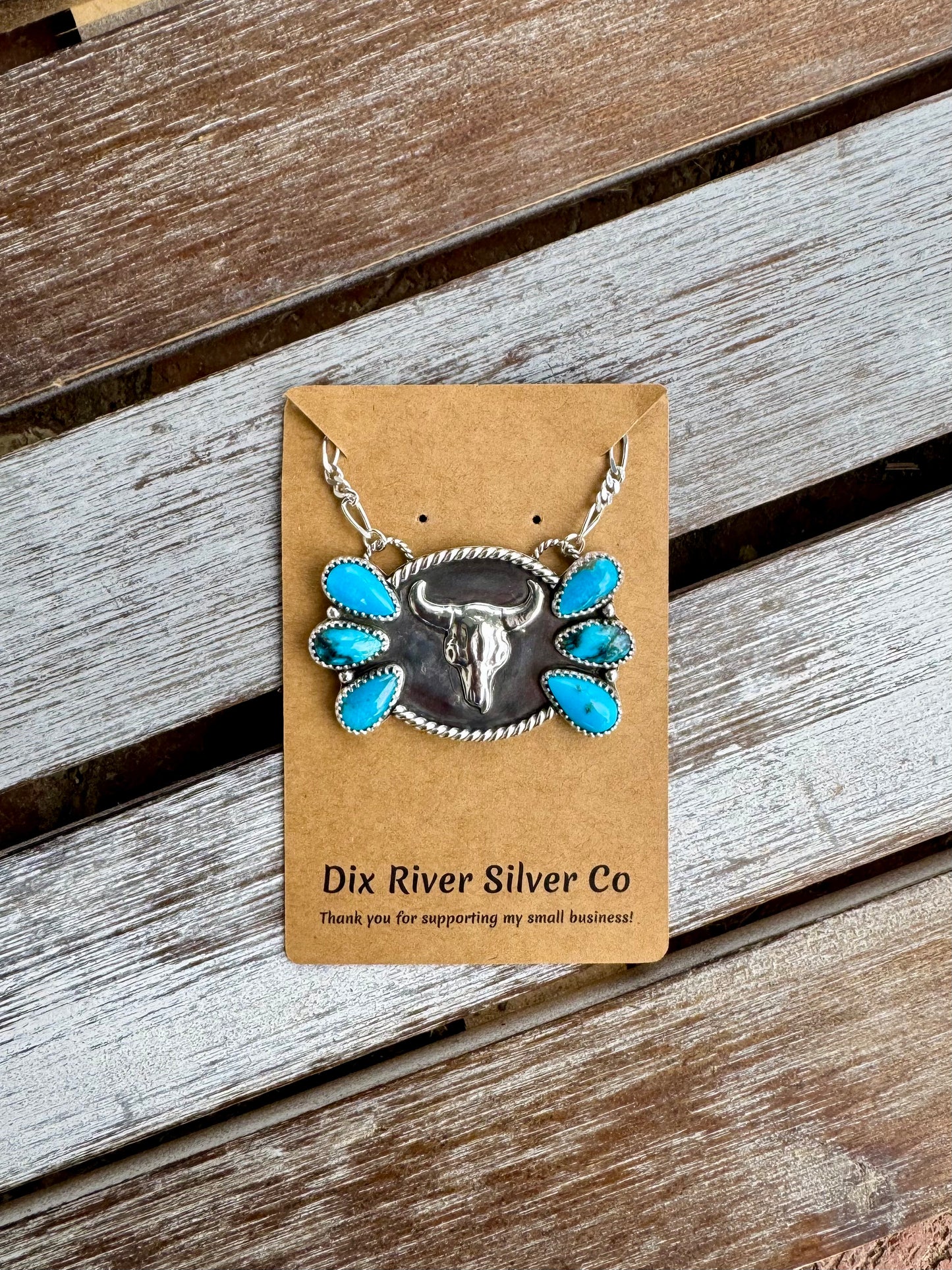 Cow Skull Morenci Turquoise Statement Necklace 18"