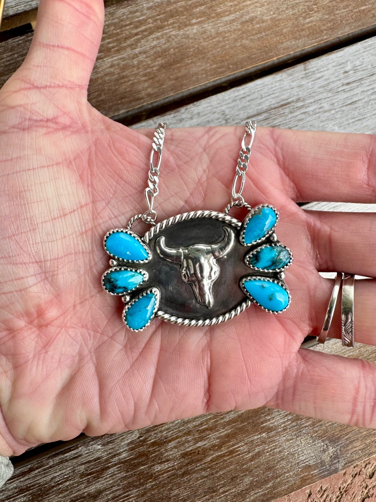 Cow Skull Morenci Turquoise Statement Necklace 18"